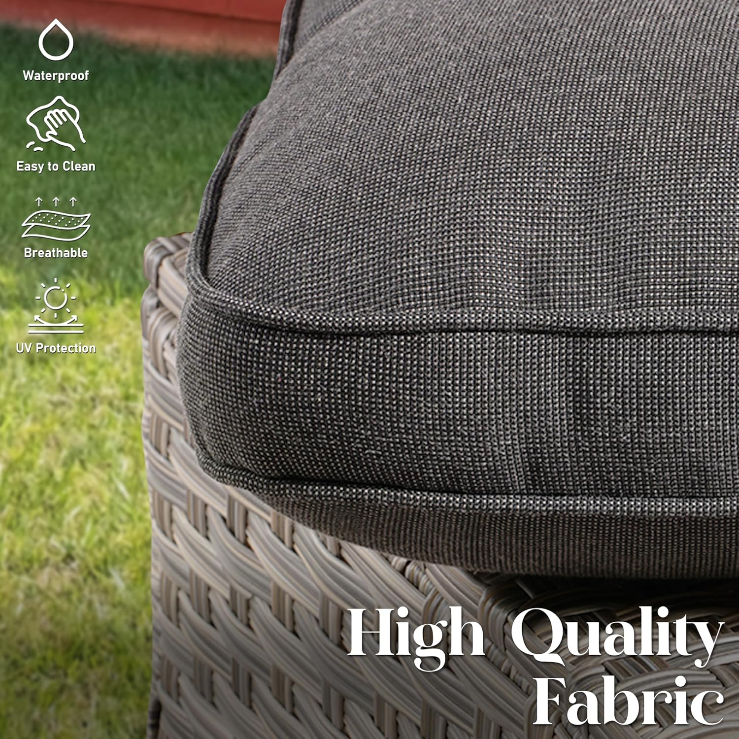 Patio Furniture Sets,Outdoor Sofa with Swivel Rocker Chairs and Fire Pit Table,7 Pieces All Weather PE Wicker Conversation Set and Matching Side Table,Grey Wicker Black Cushion