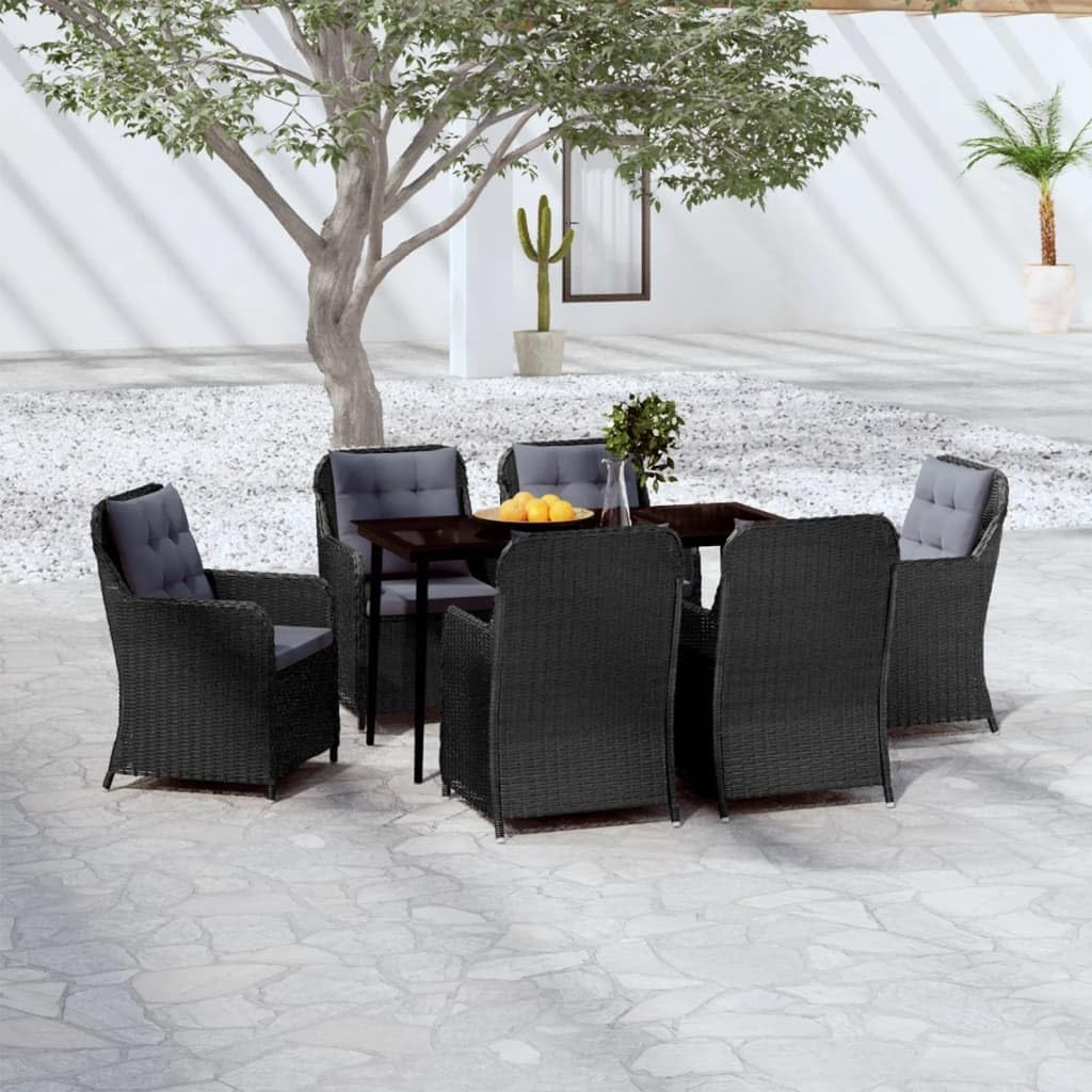 7 Piece Patio Dining Set Black,Elegant Outdoor Patio Dining Set with Comfortable Seating and WaterResistant PE Rattan Chairs Furniture Sets for Patio, Lawn & Garden