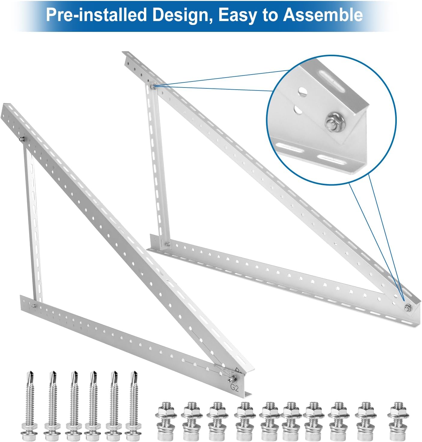 2 Sets 45'' Solar Panel Mount Brackets for 100-400 Watt Solar Panel,with Foldable Tilt Legs and Reinforced Cross Bars,Suitable for RV, Roof, Boat, Off-Grid etc.