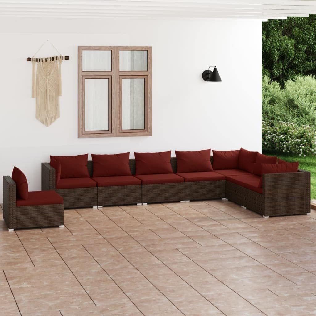 8 Piece Patio Lounge Set with Cushions Poly Rattan Brown,Modern Modular Outdoor Patio Lounge Set in Brown with Comfortable Cushions Patio Furniture Sets, Outdoor Furniture Sets