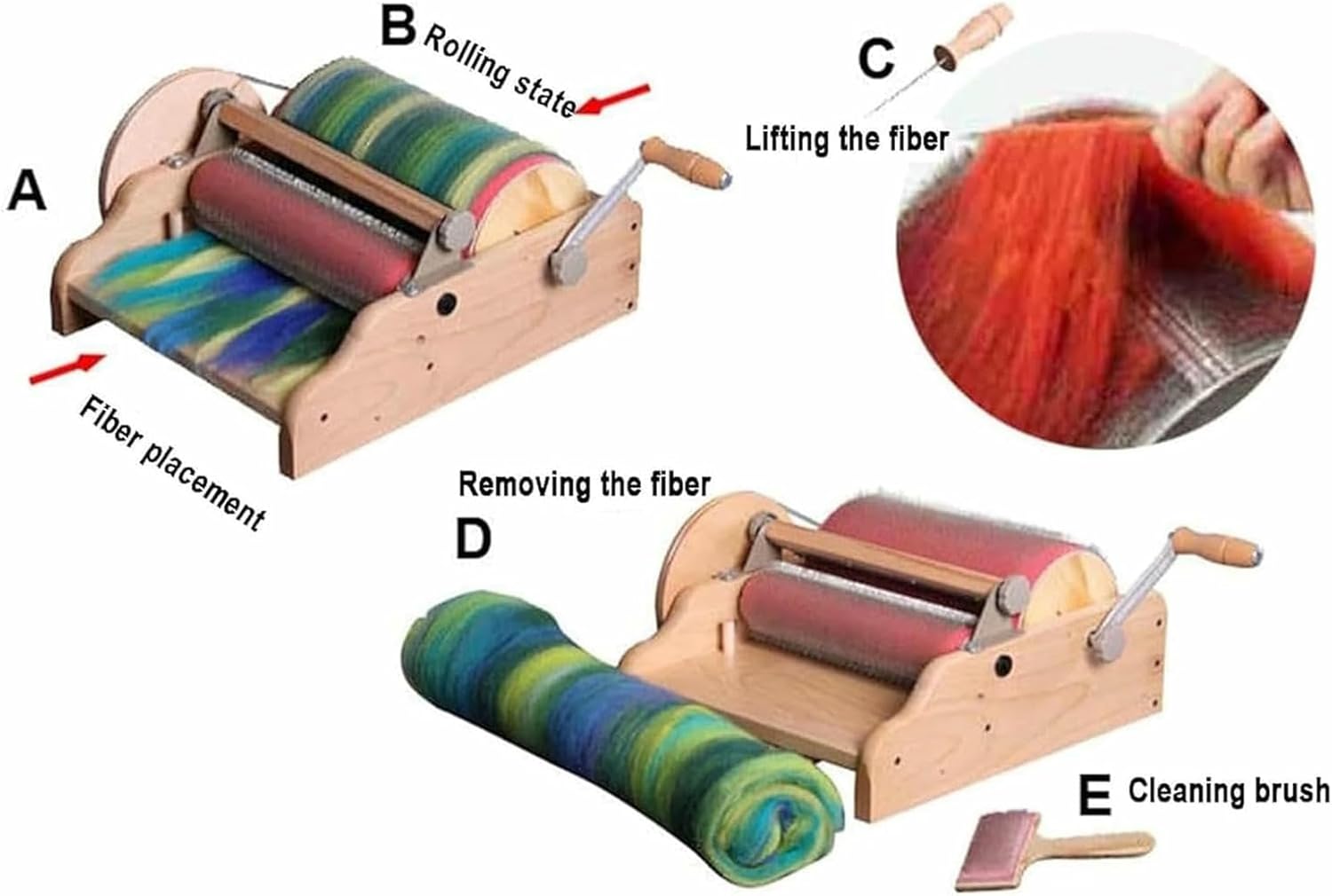 Manual Wool Combing Machine, DIY Manual Wool Felt Machine with Cleaning Brush and Awl, Tooth Pitch Can Be Set, Drum Diameter 315mm, for DIY Craft, Handmade Enthusiasts~/