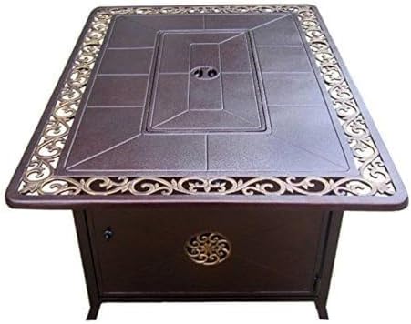 Hiland FS-1212-T-10 Aluminum Scroll Propane Pit, 42,000 BTU w/Fire Glass, Recatgular, Bronze