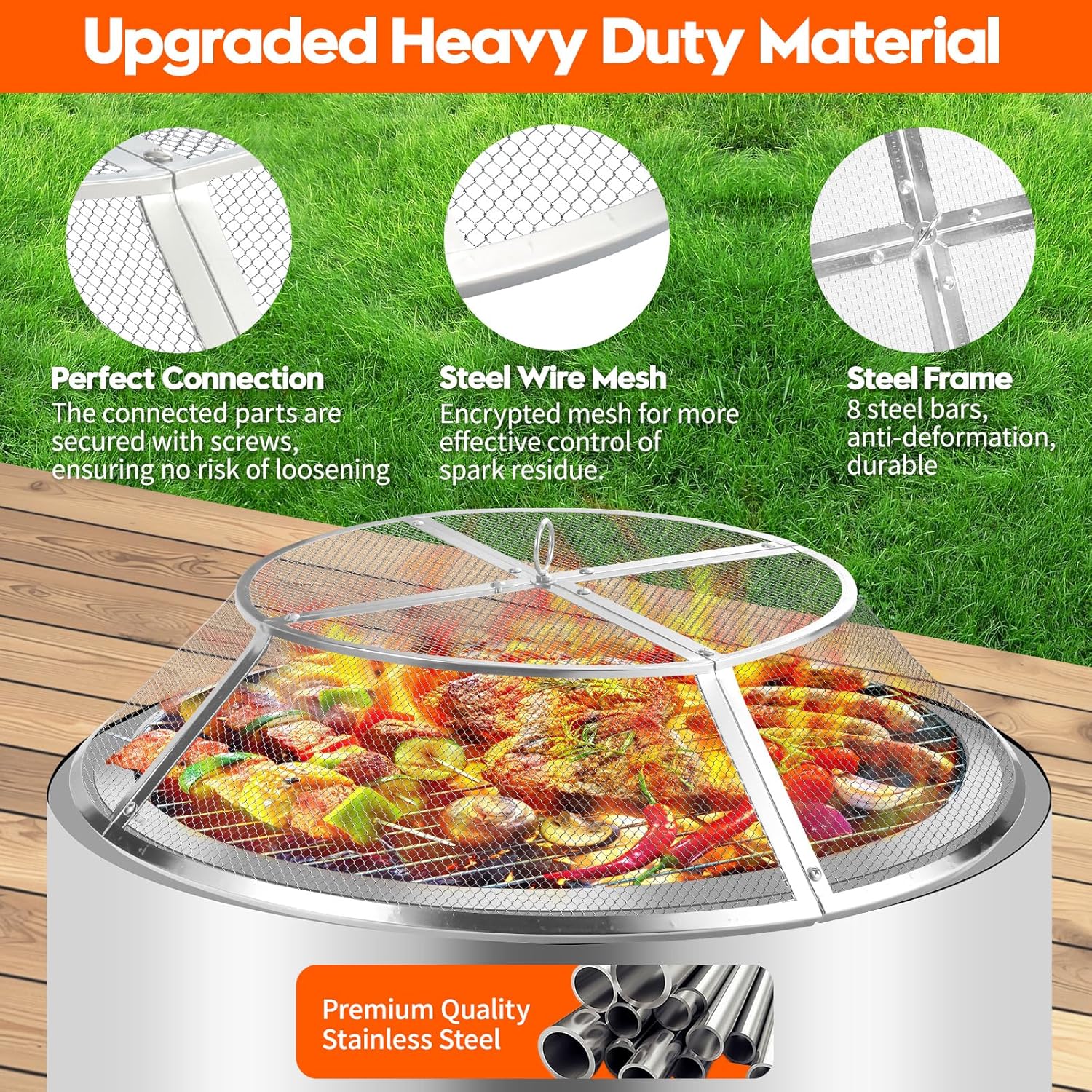 Fire Pit Spark Screen for Solo Stove Yukon Accessories, 27 Inch Yukon Shield 304 Stainless Steel Detachable Mesh Fire Pit Spark Protector with Grill Function and Removal Tools