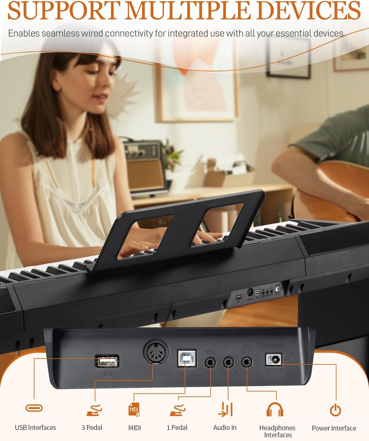 Ktaxon 88 Key Fully Weighted Keyboard Piano Hammer Action Digital Piano with MIDI & Bluetooth Functionality, Customizable Tones, Chords, Split Keyboard, Includes Headphones, Dust Cover(Compact)