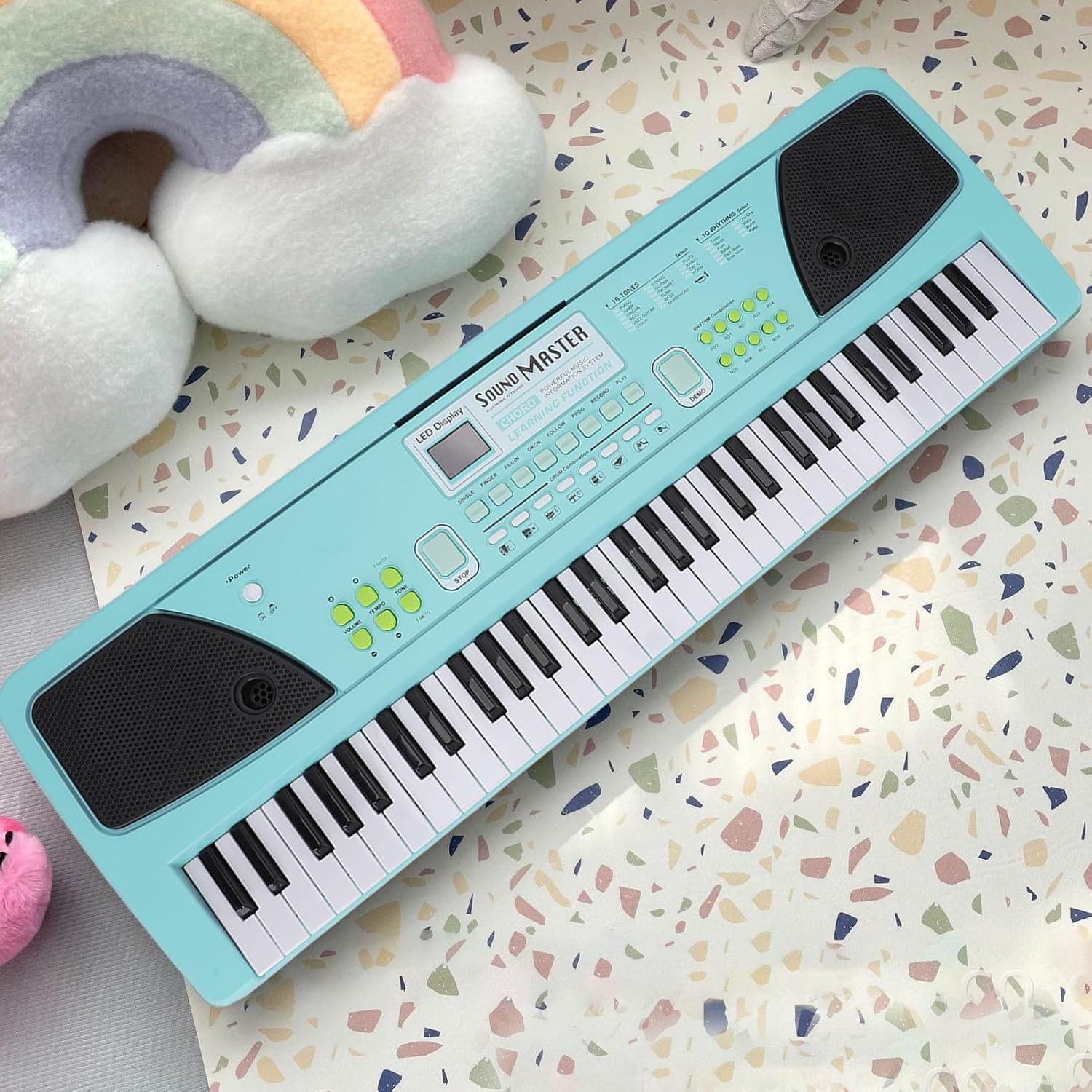 61 Key Keyboard Piano, USB Recargeable Portable Electronic Digital Piano with Microphone, Flexible Dual Power Source, Multi Functional Electronic Piano for Beginner Professional