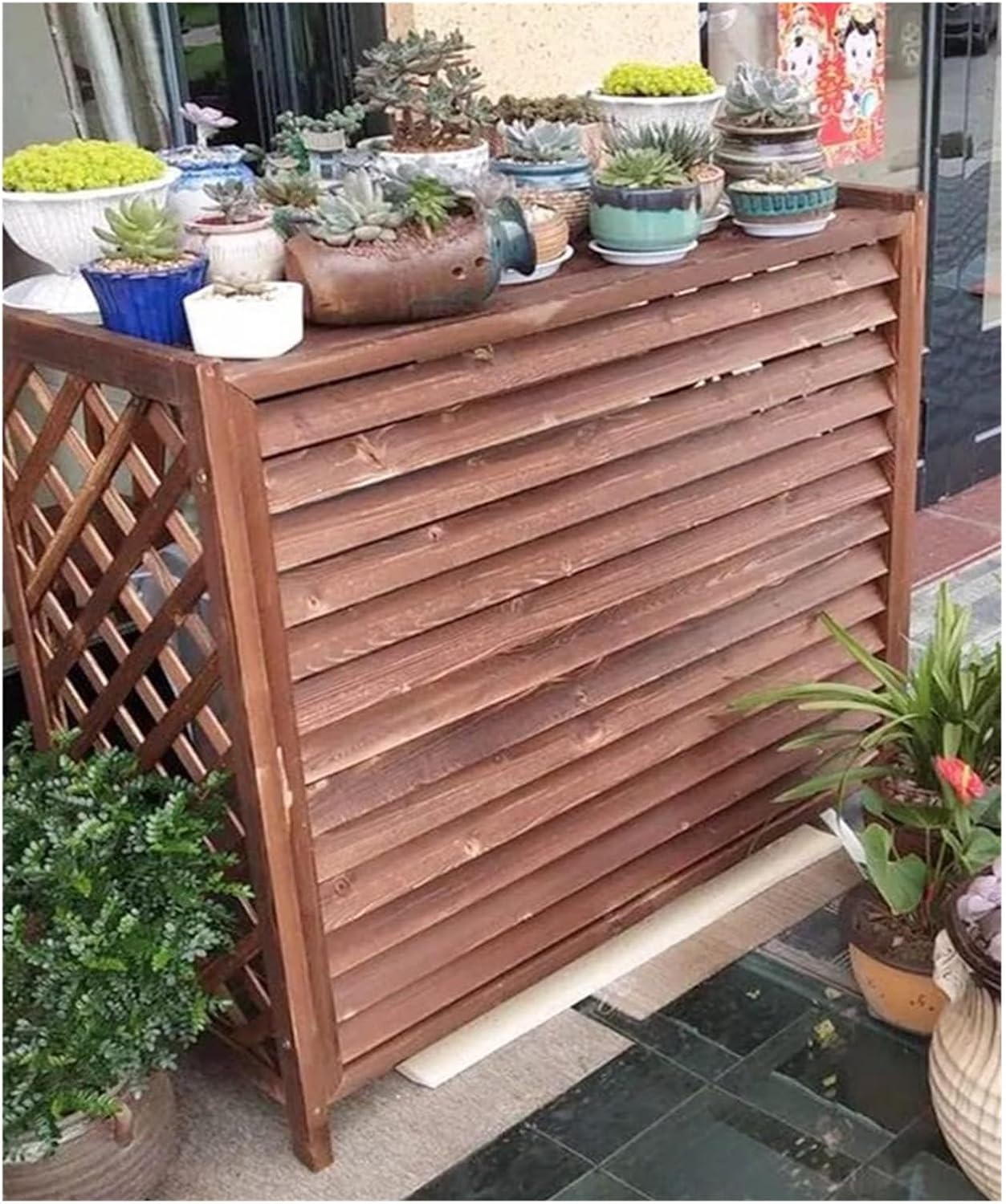 Air Conditioner Cover Fence Screen Privacy Screen Decorative to Hide Air Conditioner, Outdoor Pool Equipment Trash Can Enclosure, Ac Fence for Outside Unit Decorative Flower Stand(81x30x72cm)