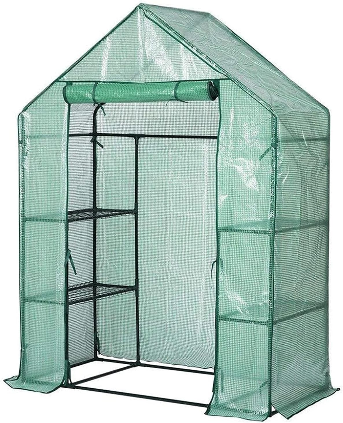 Walk-in Garden Greenhouse Cover, Tomato Greenhouse Tent Growing Room, Double Zipper Shutter Doors, Flower Plant Shed Reinforcement Cover, 4 Shelves (Color : Green, Size : 143×73×195cm)
