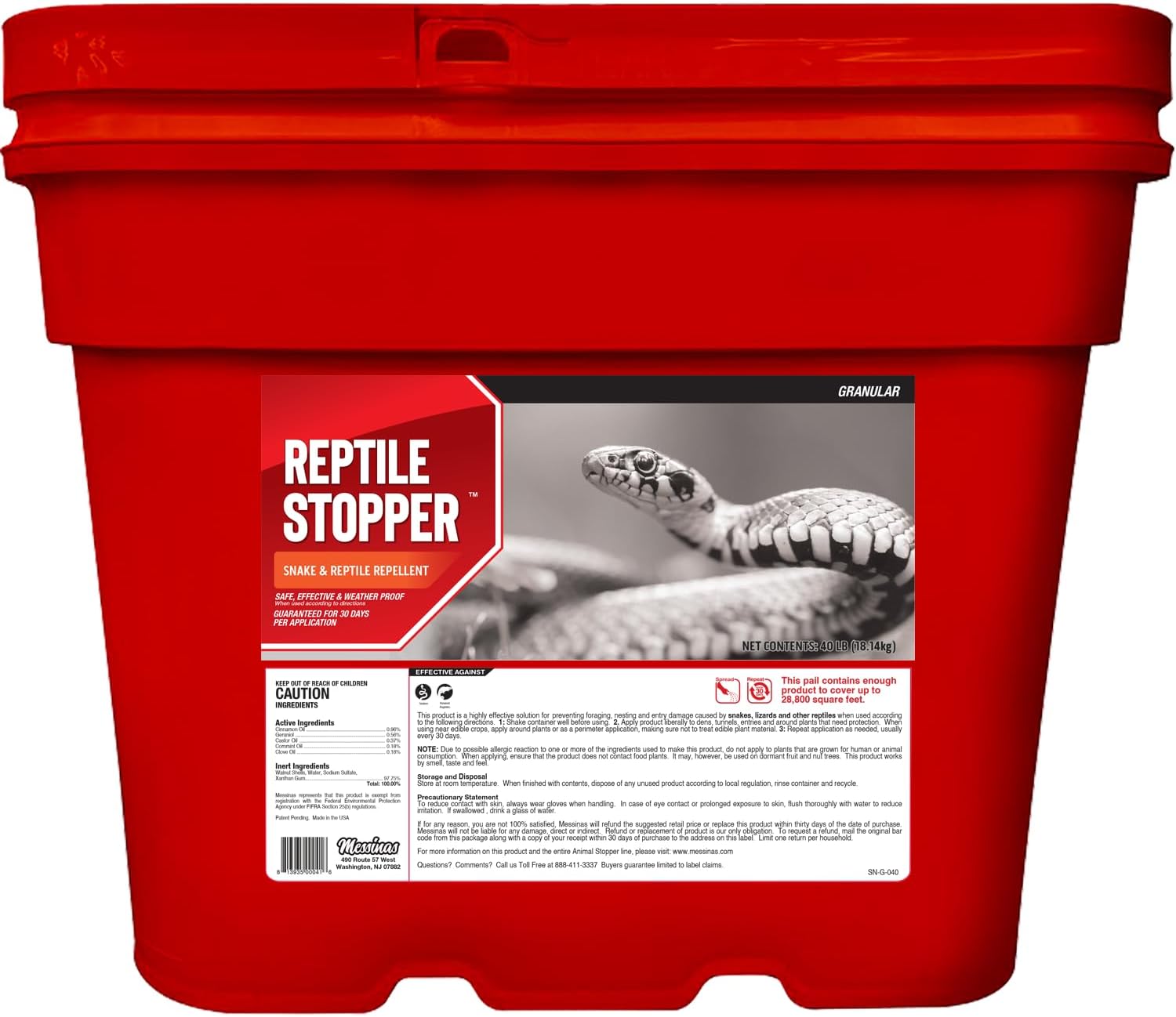 Reptile Stopper, Granular Animal Repellent, All Natural, Effective All Year Round, Safe for People and Pets, No Harsh Chemicals, Ready to Use, Snake & Reptile Repellent - 40 lb. Bulk