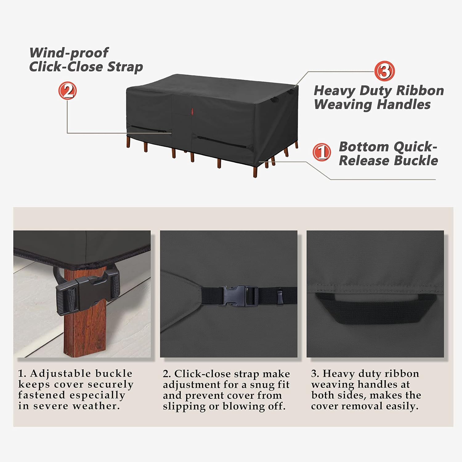 Porch Shield Patio Table Cover - Waterproof Outdoor Dining Table and Chairs Furniture Set Cover Rectangular - 125 x 73 inch, Black