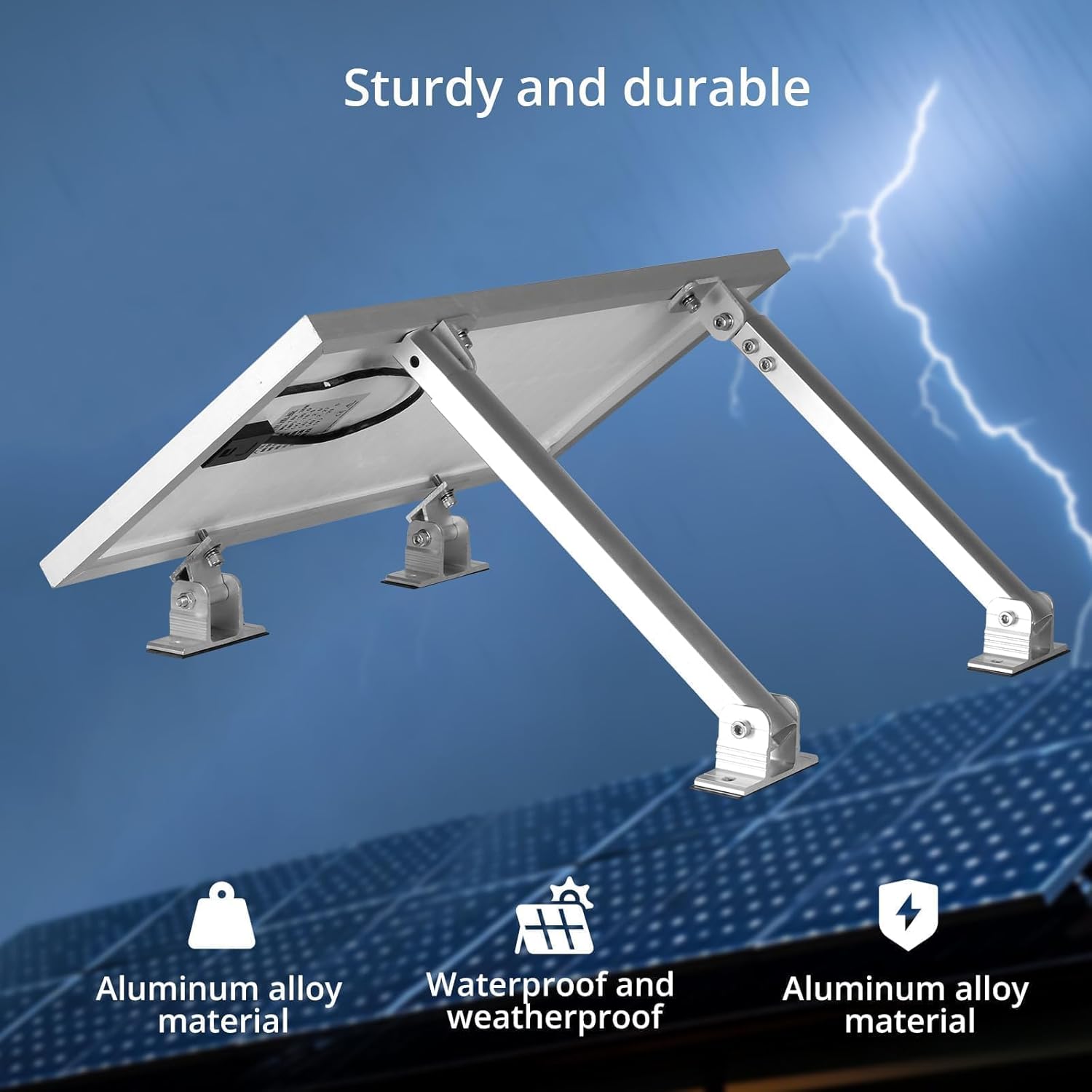 Anbte 2 Set Adjustable Solar Panel Tilt Mount Brackets, Aluminum Alloy Solar Ground Mount 15-30° Support 50W 70W 100W 150W 200W 300W 400W Panels, for Flat Surface, RV, Roof, Boat, Silver