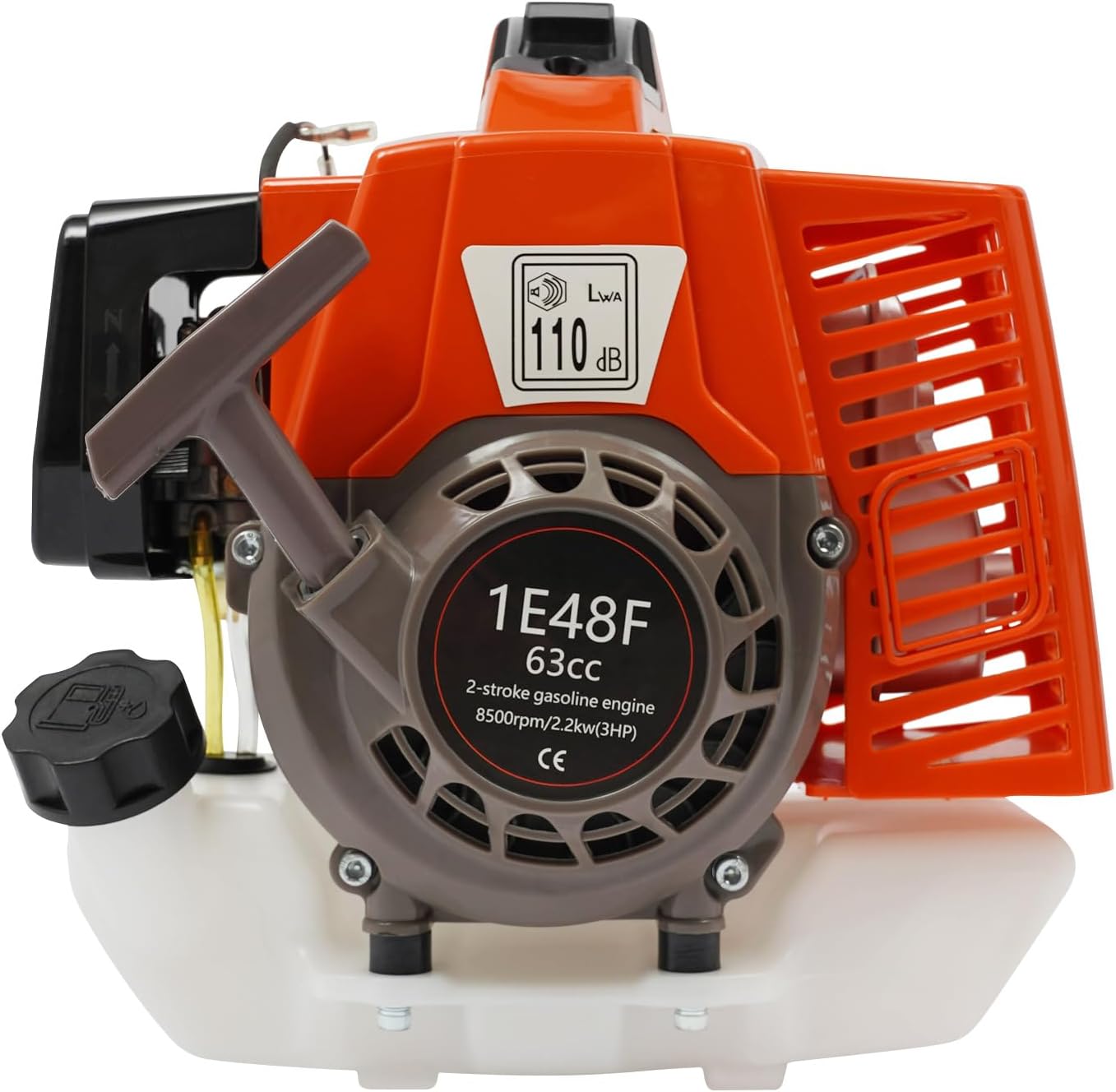Gasoline Engine, 63.3CC 2200W 2-Stroke Gas Engine 8500RPM High Speed Gas Powered Engine Motor with 0.26Gal Fuel Tank, Hand-Pull Start Air-Cooled Single-Cylinder Gas Engine for Lawn Garden Equipment
