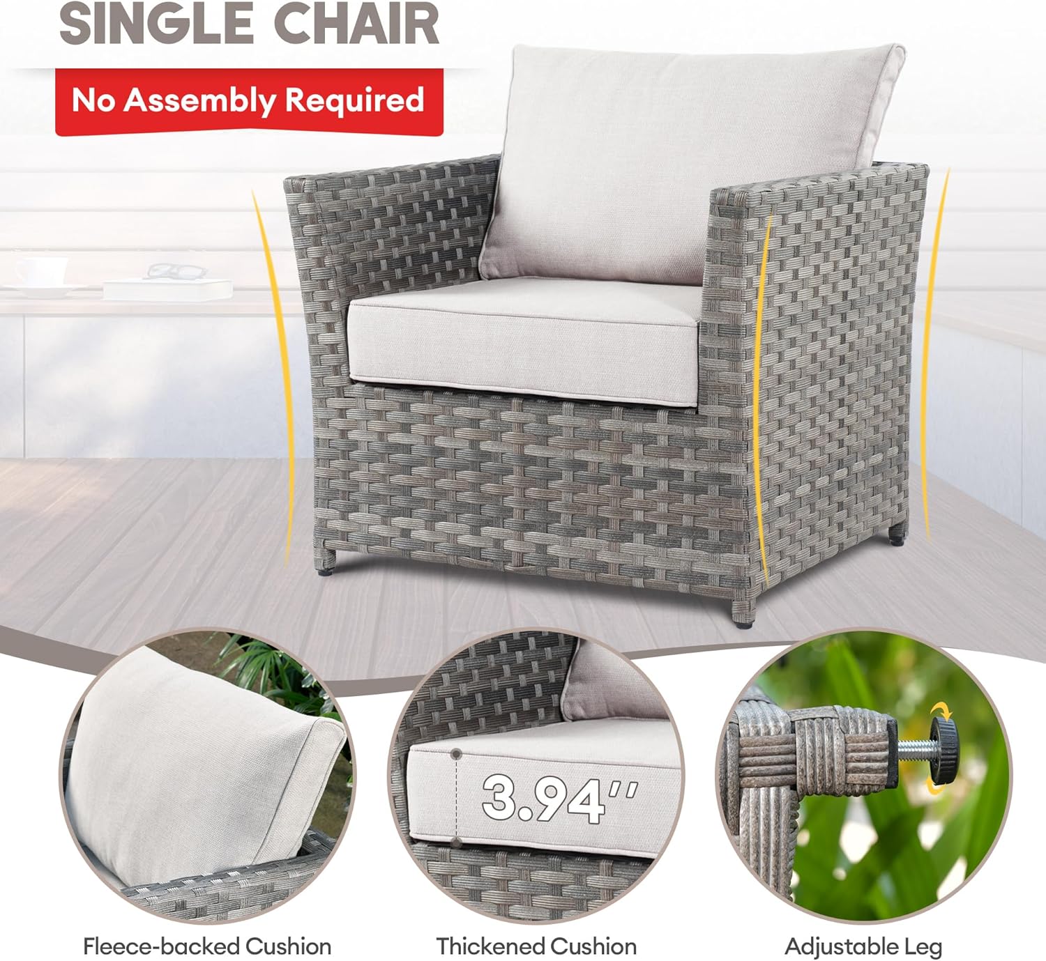 Patio Furniture Set with Propane Fire Pit Table, 13 Pieces PE Wicker Outdoor Conversation Set Sectional Sofa for Casual Gathering (Bold Stripe, Beige)