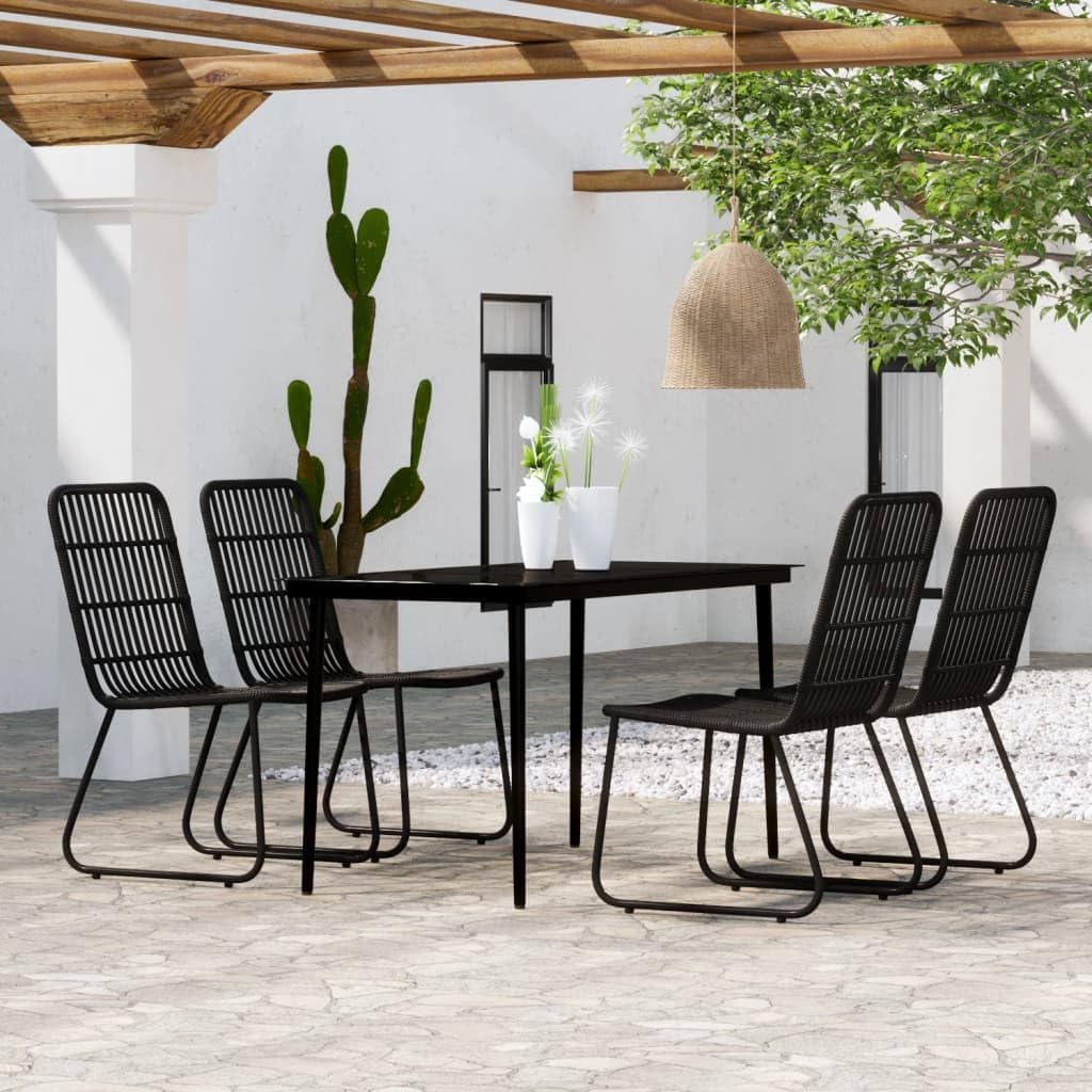 5 Piece Patio Dining Set Black,Modern Patio Dining Set with Glass Top Table and PE Rattan Chairs for Outdoor Use Furniture Sets for Patio, Lawn & Garden