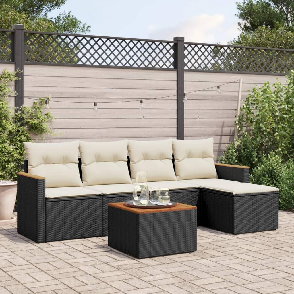 Large Modular Garden Sofa Set, Black PE Rattan Outdoor Patio Furniture, 6-Piece Weather-Resistant Seating for Balcony & Deck, Durable All-Weather Design