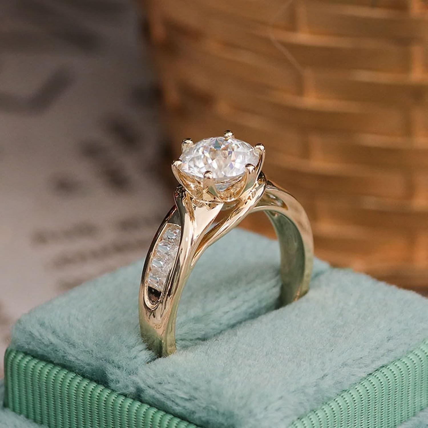 Moissanite Wedding Bands, Women's Ring Round White Gold Jewelry 9/14/18K Gold for Mother