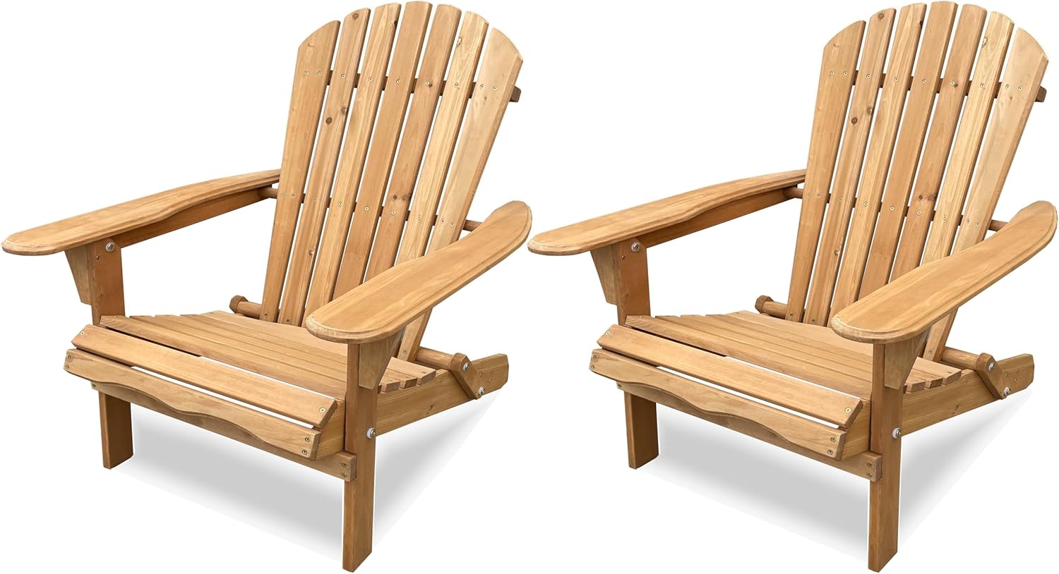 BTExpert Set of 2, Folding Adirondack Chair Half Assembled Lounge Chair Outdoor Wooden Patio Chair for Lawn Garden Backyard Deck Fire Pit Pool Beach 350lb Weight Capacity