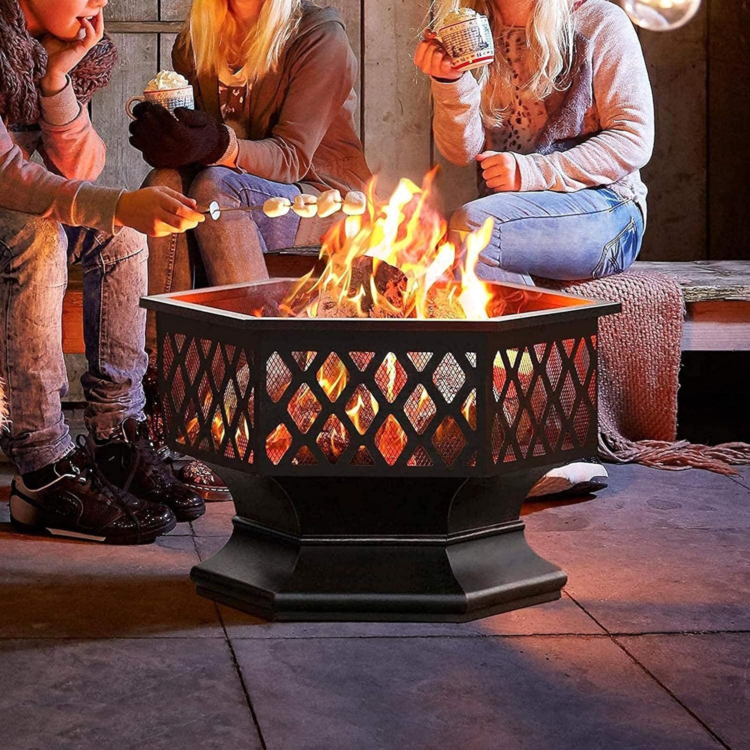 Outdoor Metal Fire Pit, Multifunctional Portable Firepit, Fireplace Stove for Camping Picnic Bonfire Patio Backyard Garden Beaches Park