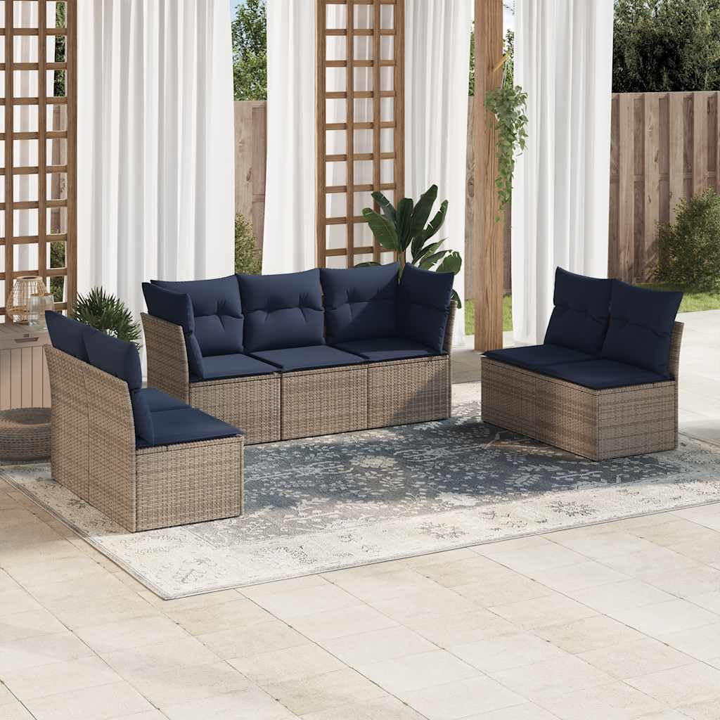 7 Piece Patio Sofa Set with Cushions, Gray Poly Rattan Outdoor Furniture, Modular Design with Washable Covers, UV-Proof for Backyard Terrace