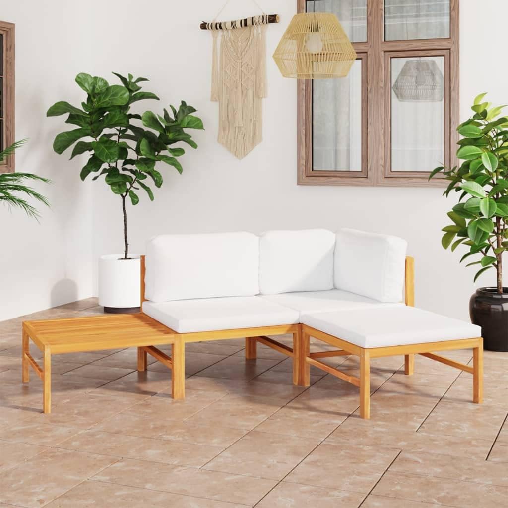4 Piece Patio Lounge Set with Cream Cushions Solid Teak Wood,Premium Teak Patio Lounge Set with Comfortable Cushions and Durable Construction Furniture Sets for Patio, Lawn & Garden