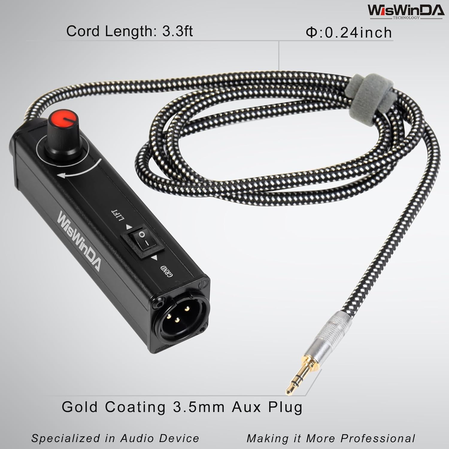 Upgrade Pro101A HiFi Stereo AUX to XLR Isolation Box with Volume Controller Ground Lift Switch Build-in 3.5mm Aux Cord 3.3ft Gold Coating Plug with Extra XLR Y Cord