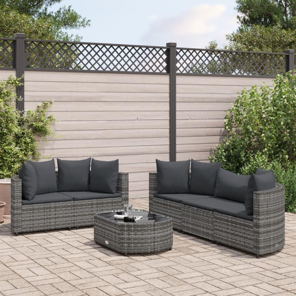 6 Piece Patio Sofa Set with Cushions Gray Poly Rattan,Cozy and Durable Outdoor Sofa Set: for Relaxation and Entertainment Furniture Sets for Patio, Lawn & Garden