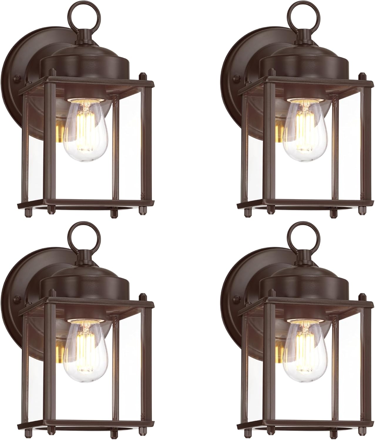 GRUENLICH Outdoor Wall Sconce, Exterior Wall Lighting Fixtures with Clear Glass, Front Porch Lighting, Outdoor Lights for Patio, Doorway, Bronze, 4 Pack