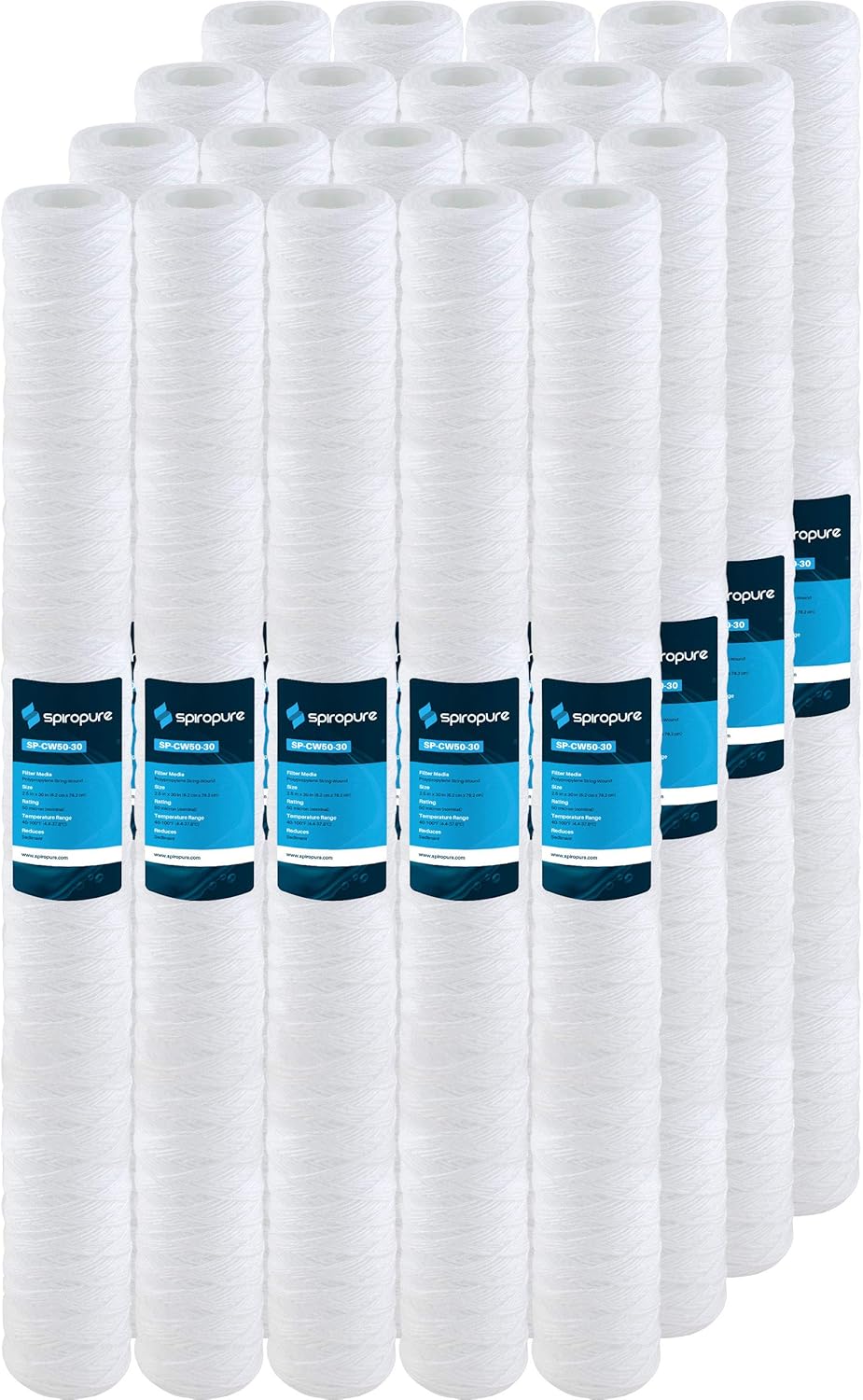 SpiroPure SP-CW50-30 30x2.5 50 Micron String-Wound Polypropylene Sediment Water Filter Cartridge SWC-25-3050 (Case of 20)