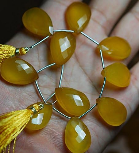 5 match pair - yellow chalcedony faceted pear briolettes 16x25mm