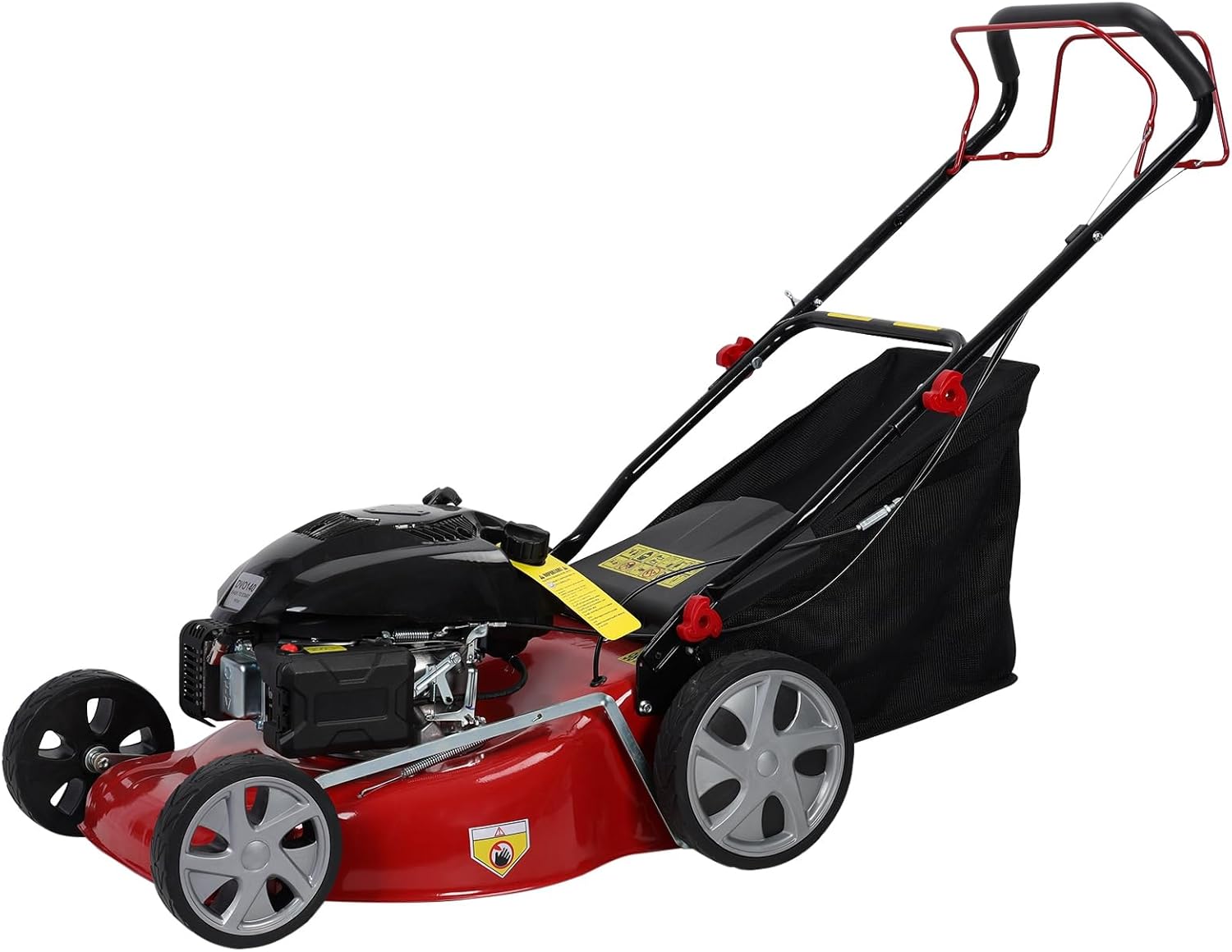 Self Propelled Lawn Mower Gas, 141cc 4-Stroke Gas Push Lawn Mower with 20-Inch Blade, Foldable Handle, 7-Position Height Adjustment Push Mowers for Weeds and Overgrowth Red