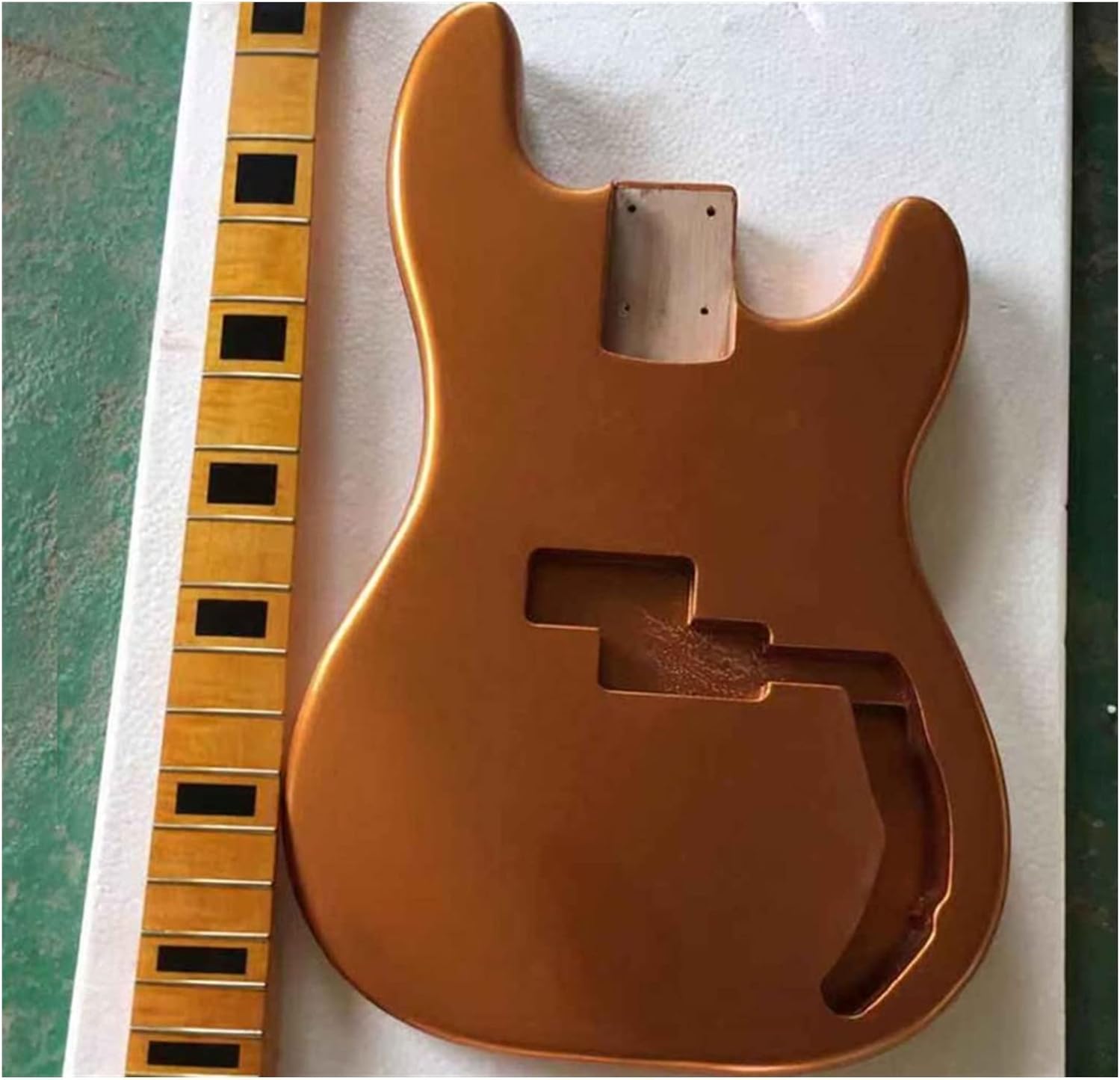 FLFL Guitar Kit Alder Wood P Bass Body and Bass Maple 20 Fret Neck with Stainless Steel Frets Unfinished Guitar Kit