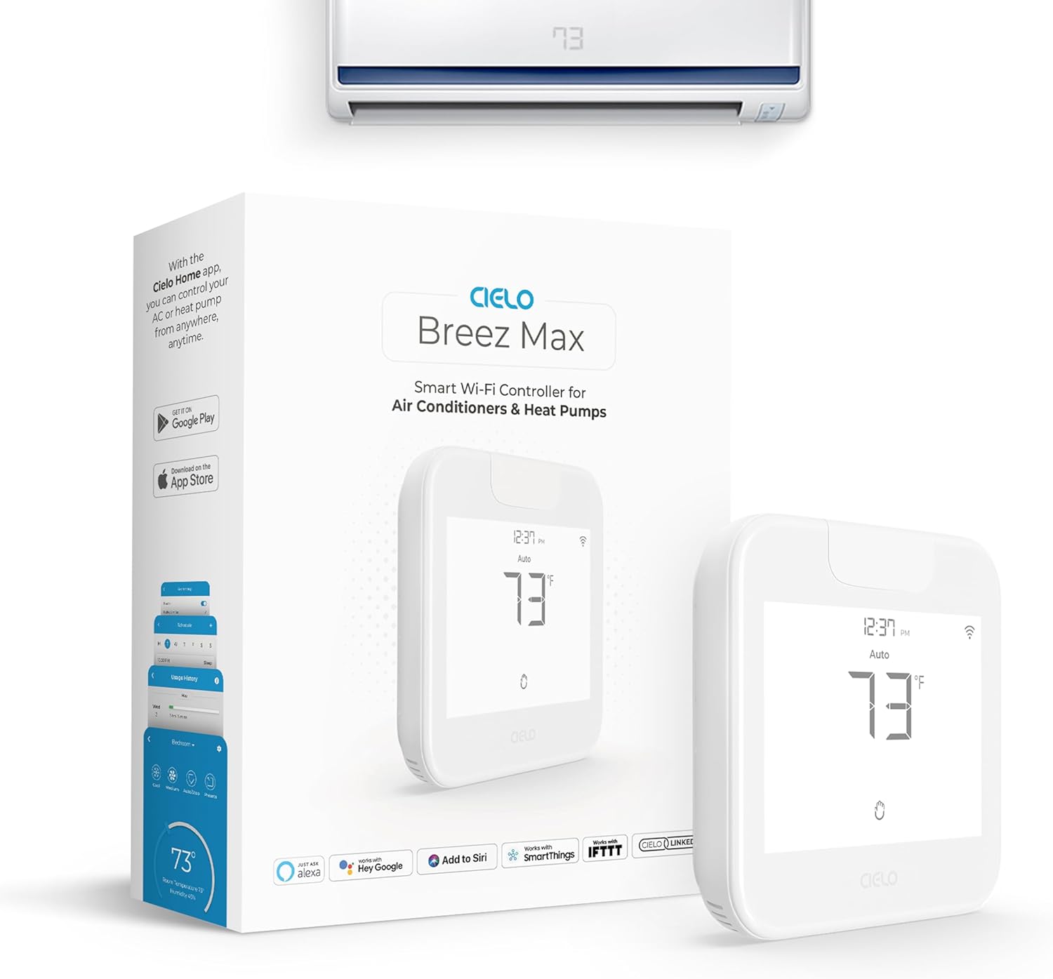 Breez Max | ENERGY STAR CERTIFIED Smart AC Controller | WiFi Thermostat for Mini-Split, Window, Portable ACs/Heat Pumps | AI-Based Tech | Free App, No Subscriptions | Alexa, Google, IFTTT etc. (White)