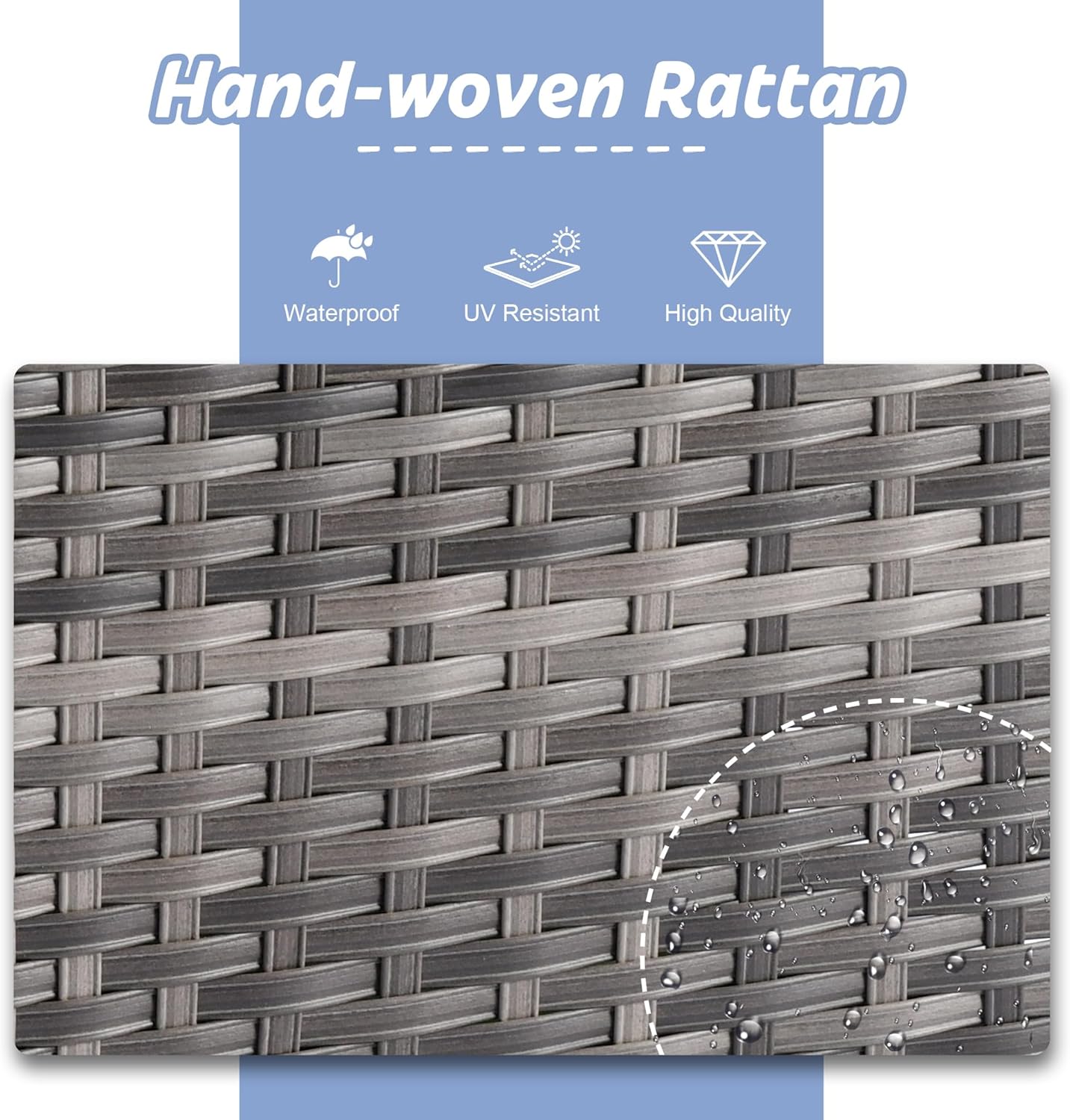 HOOOWOOO Patio Outdoor Furniture with Fire Pit Table,High Back 6 Piece Wicker Patio Conversation Set with Swivel Chairs,7 Person Couch Sofa Seating,Denim Blue