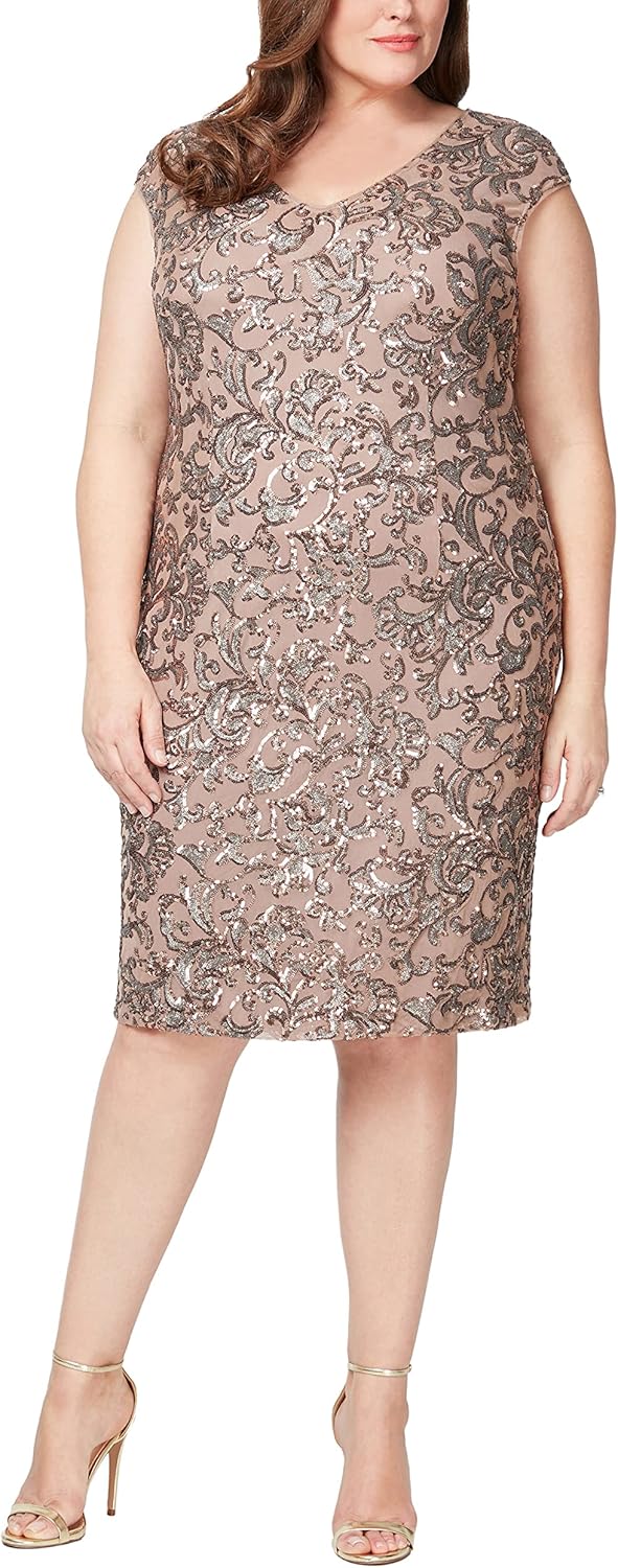 Alex Evenings Womens Plus-Size Midi Cap Sleeve Dress with Sequin