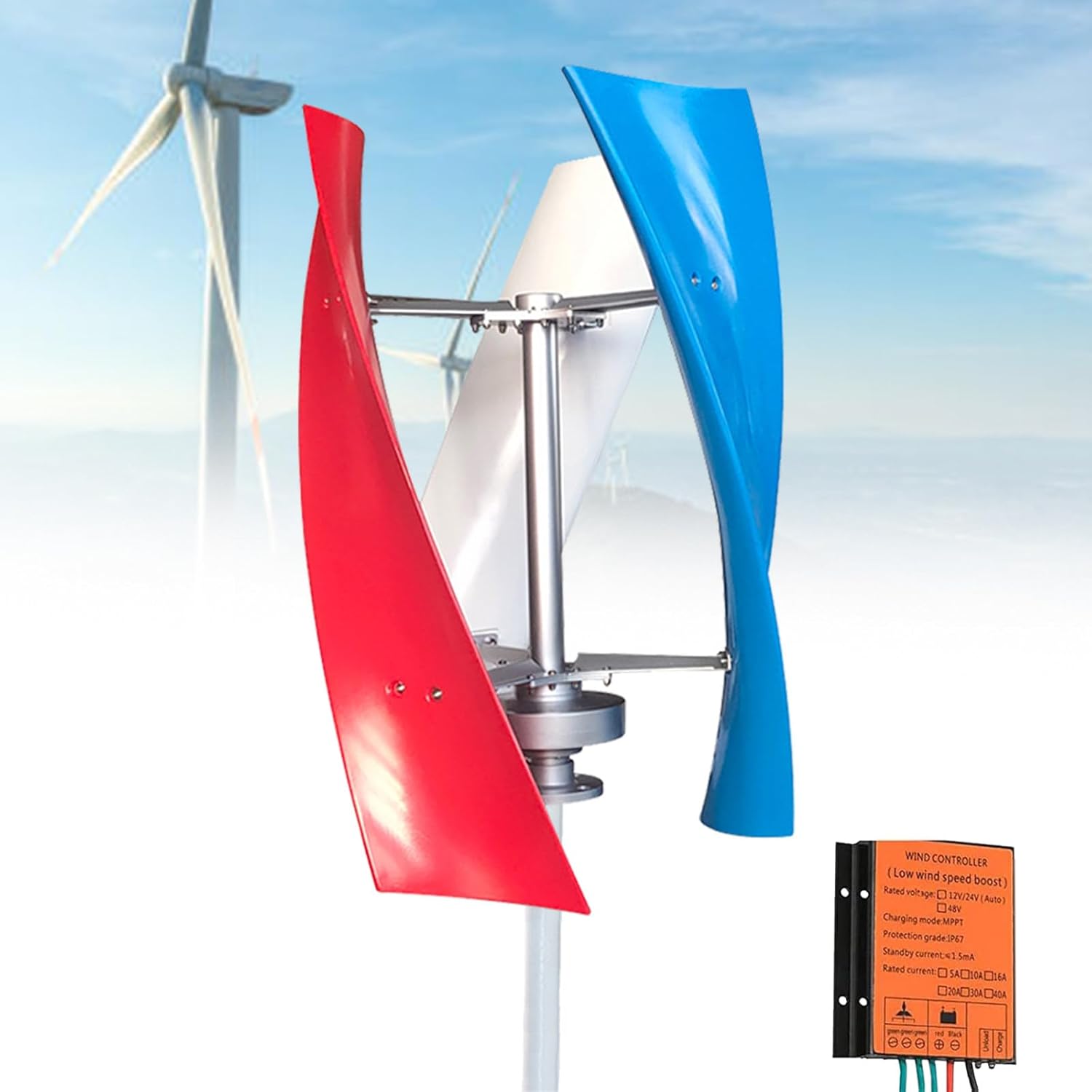 Wind Turbine Kit 6000W 12V 24V Vertical Wind Turbine Generator with Controller, Windmill Electricity Generator for Home Street Lighting,Multi-24V