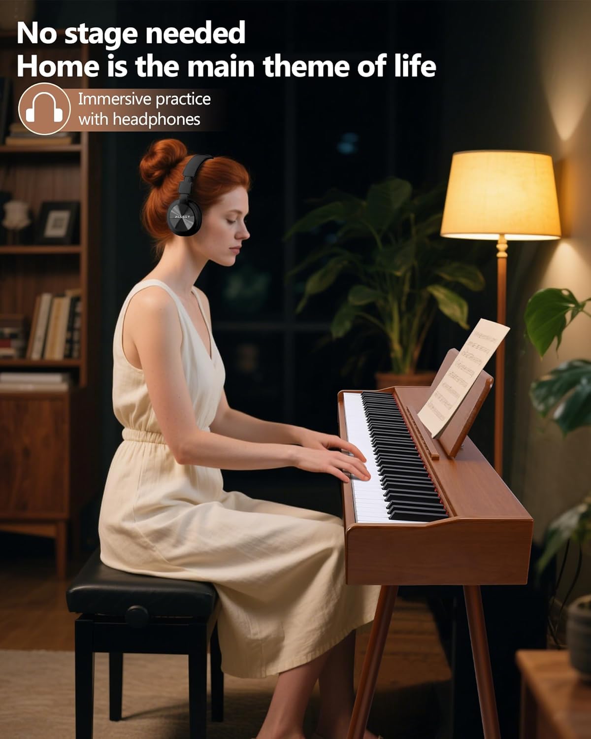 ALLSET 88-Key Digital Piano | Fully-Weighted Hammer Action & Concert Grand Sound | Compact Upright Design in Warm Brown Wood | Includes 3 Pedals & USB/MIDI for Beginners & Home Use | HP-740