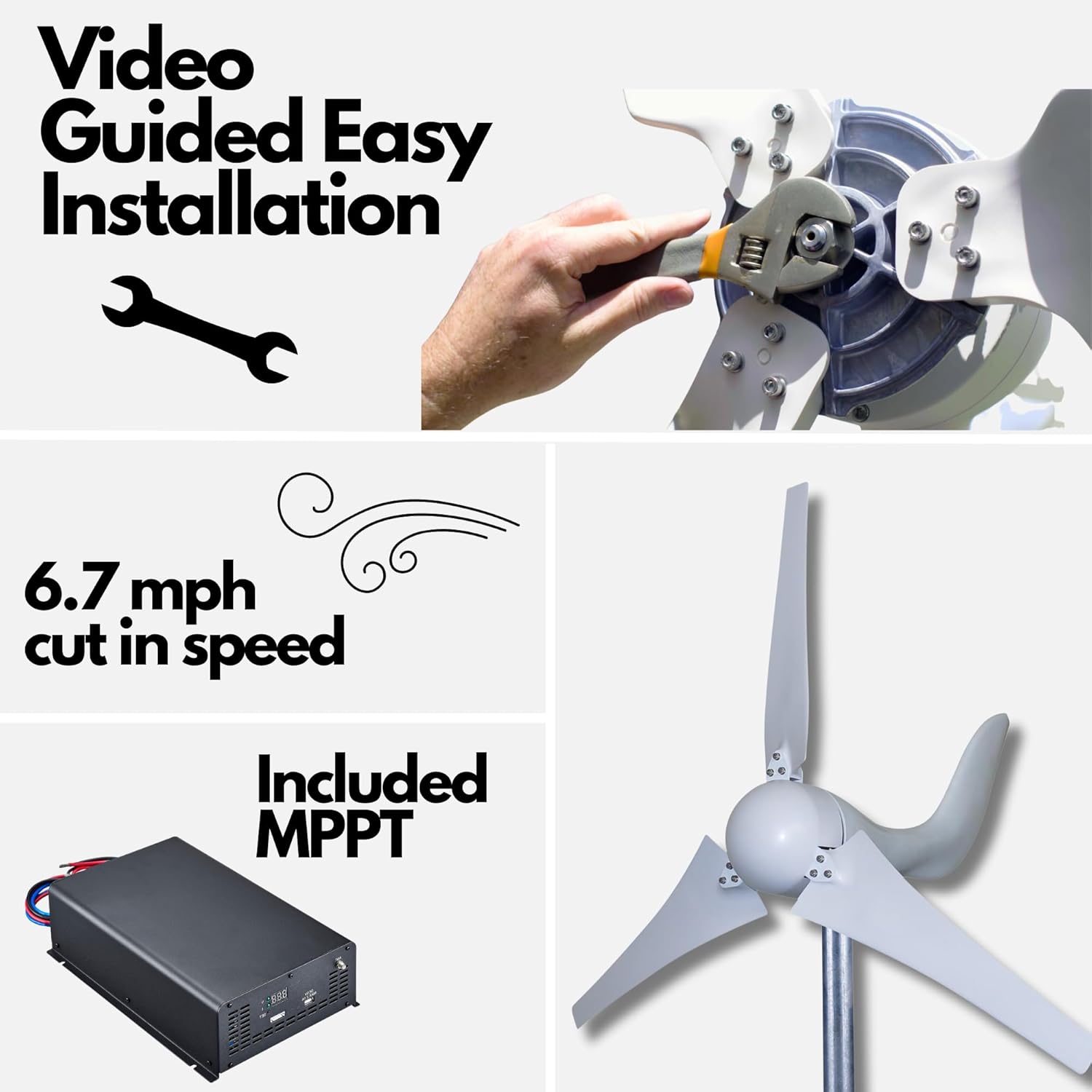 Windmill 400W 12V Land and Marine Wind Turbine Generator kit. Inbuilt MPPT Charge Controller + Automatic and Manual Braking System with Amps Meter. DIY Installation.