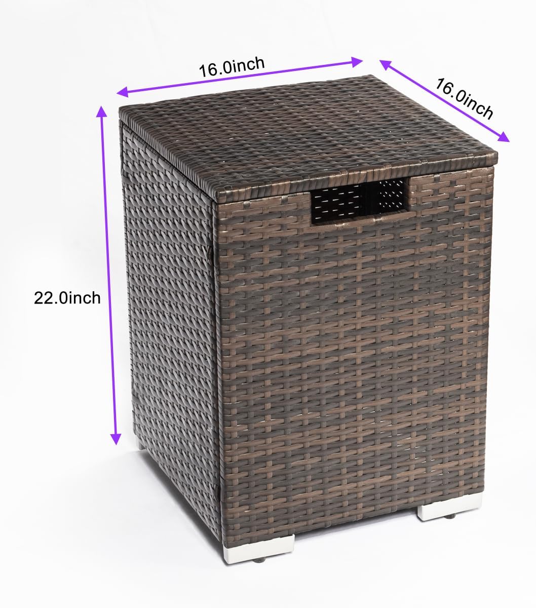 32-inch Rectangle Wicker Fire Pit Table with Tank Cover, 40,000 BTU Outdoor Propane Fire Table with Ceramic Tile Top for Patio, Garden - Dark Brown