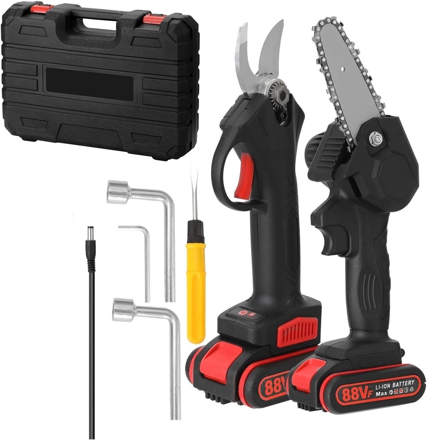 21V 30mm Cordless Brushless 88VF Electric Pruning Shear + 4inch Brush Motor Cahinsaw Woodworking Tool For Garden Orchard For DIY Use(Black)