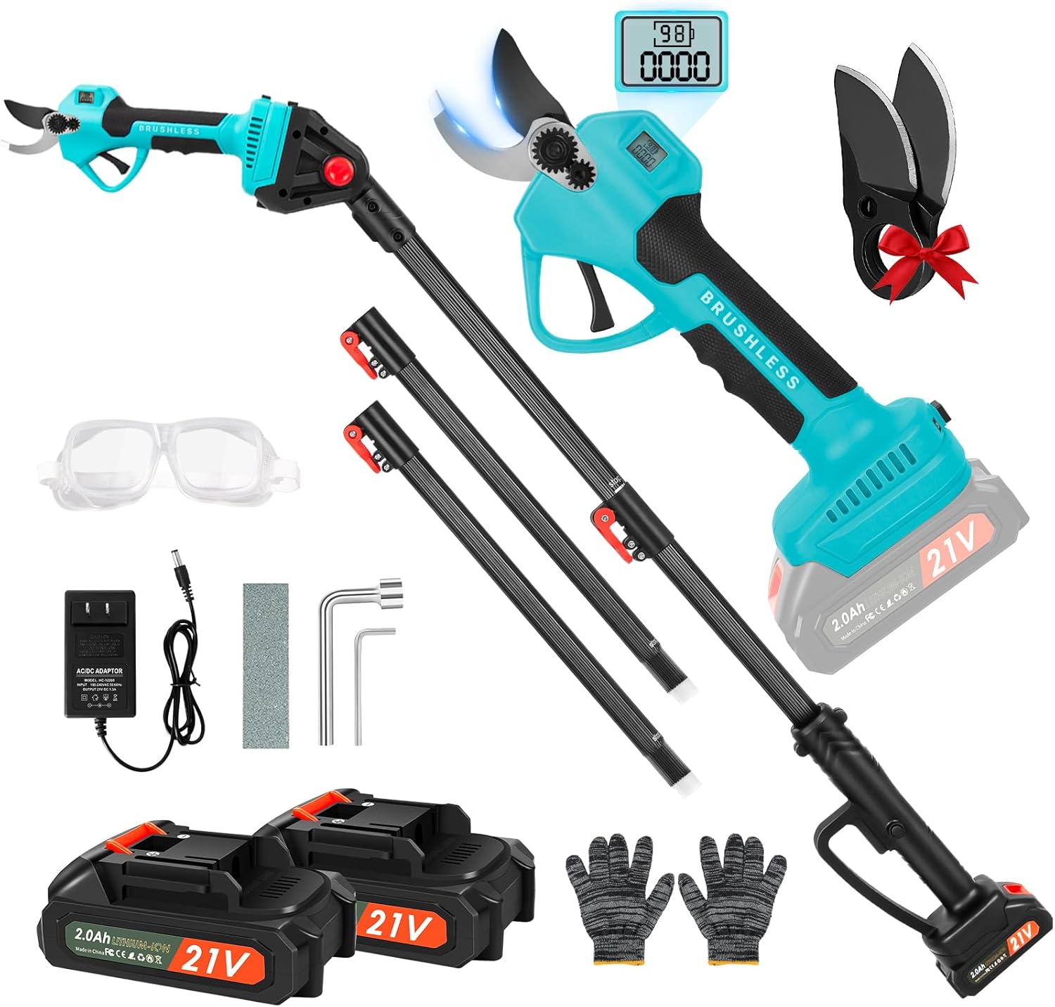 21V 2-in-1 Cordless Pole Pruning Shears, 1.6