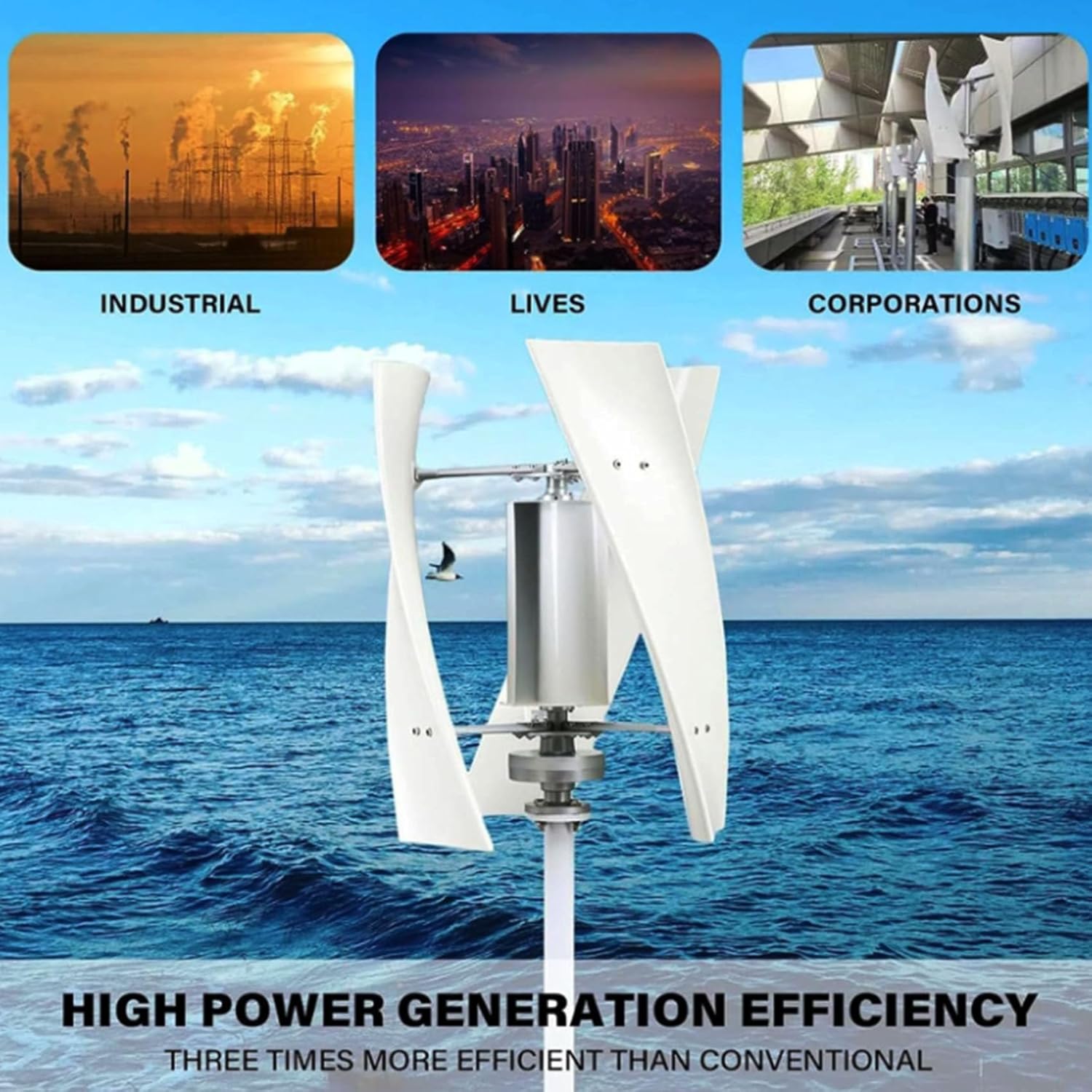24v, 10000W Vertical Shaft Wind Turbine Generator, 220V 12V 24V 48V Magnetic Levitation Generator with MPPT Controller for Home Street Lighting (White)