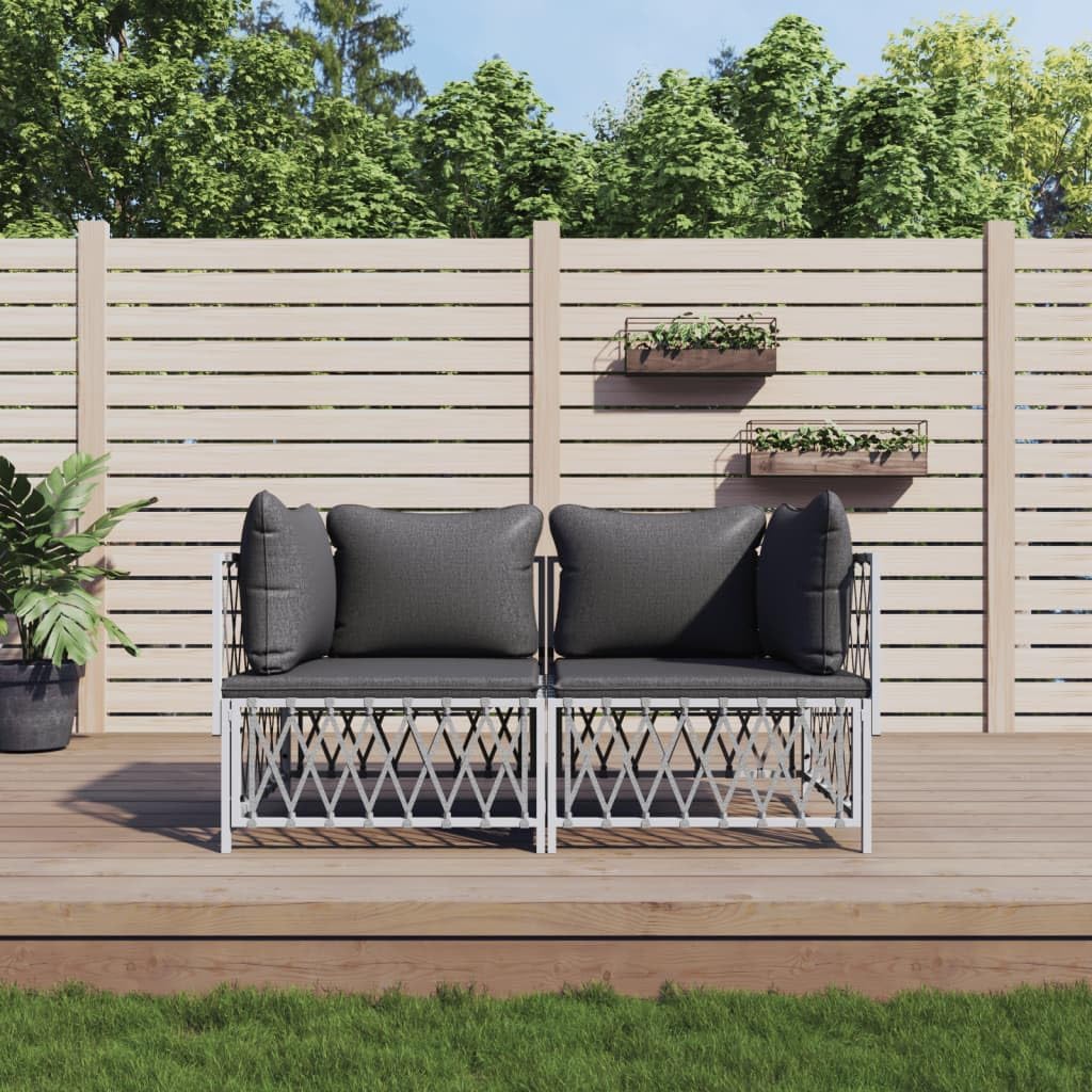 2 Piece Patio Lounge Set with Cushions White Steel,Durable Patio Lounge Set with Woven Fabric and Comfortable Cushions for Outdoor Relaxation Outdoor Furniture Sets, Patio Furniture