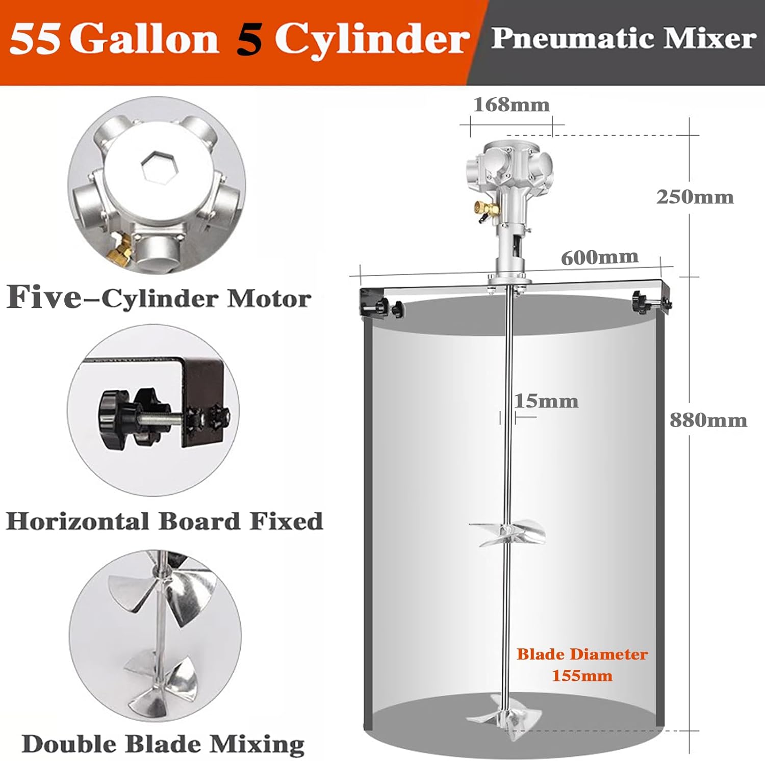 Pneumatic Paint Mixer 55 Gallon 3/4Hp Pneumatic Paint Mixer, 400L Tank Barrel Air Agitator, Paint Stirring Machine Mix Tool