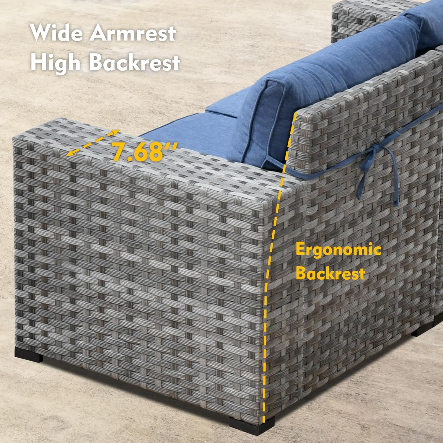 Outdoor Patio Furniture Set,Outdoor Wicker Patio Sectional Furniture Sets,All-Weather Rattan Sectional Sofa Chairs Conversation Set (Denim Blue, 13 PCS w/ 42