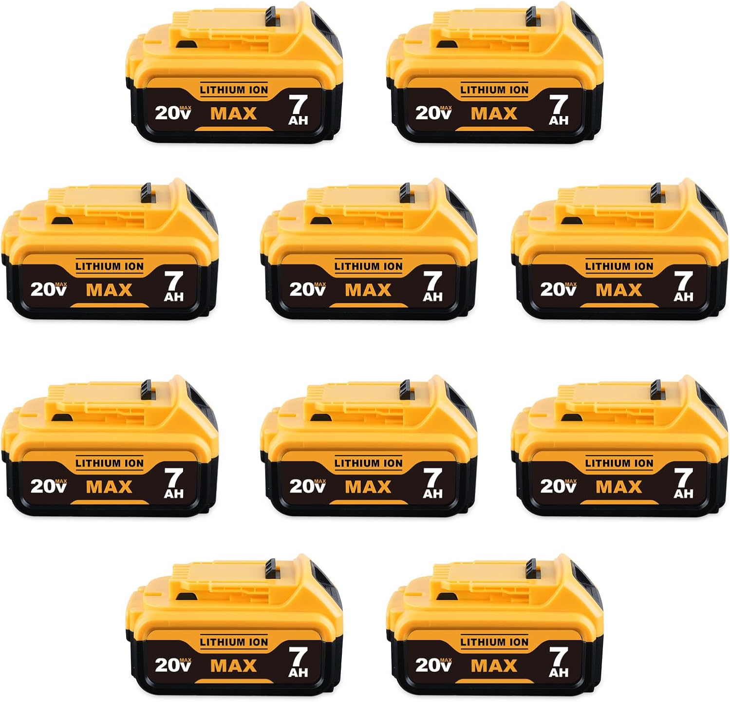 DCB200 7000mAh Compatible with DeWalt 20V Max Battery DCB200 DCB201 DCB206 DCB204 DCB180 DCB203 DCD/DCF/DCG Series 20V Cordless Power Tools and Chargers 10 Packs