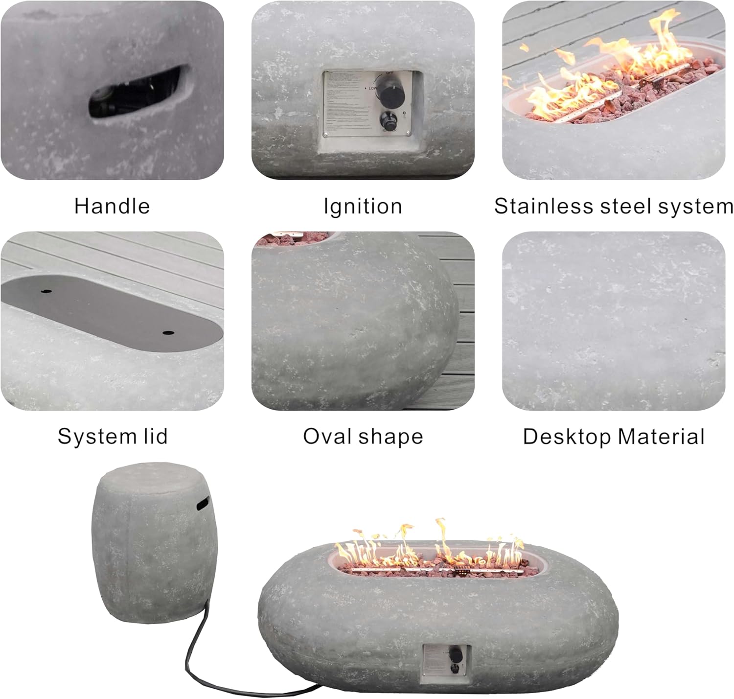 2 Piece 48 Inch Outdoor Fire Pit Table with 65,000 BTU Propane Gas for Garden, Backyard, Deck & Pool, Grey