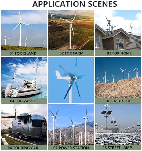 12000W Wind Turbine, 5 Blade Vertical Generator DC 12V/24V/48V, 3 Phase AC Permanent Magnet Generator Kit with MPPT Controller for Solar Wind Hybrid System, Blue-24V