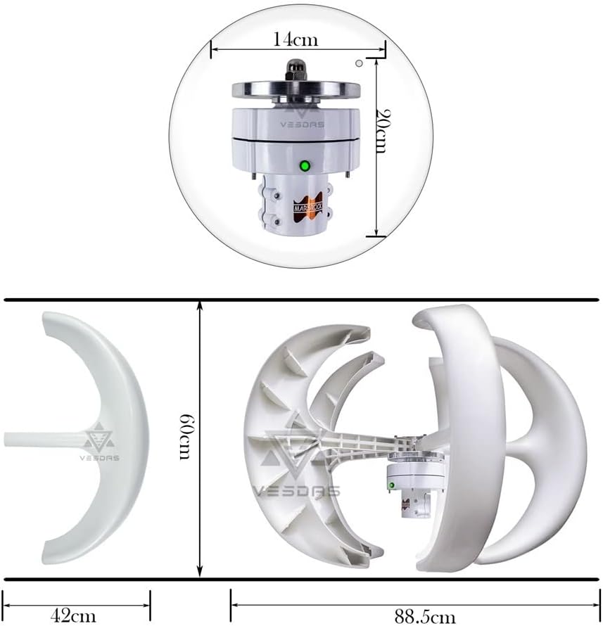 Wind Turbine, 400W AC 12v 24V Vertical Wind Turbine Generator Home 2M/S Low Speed Windmill with MPPT Controller for Battery Street Light,for Home, Farm, RVs, Boats(White,12V)