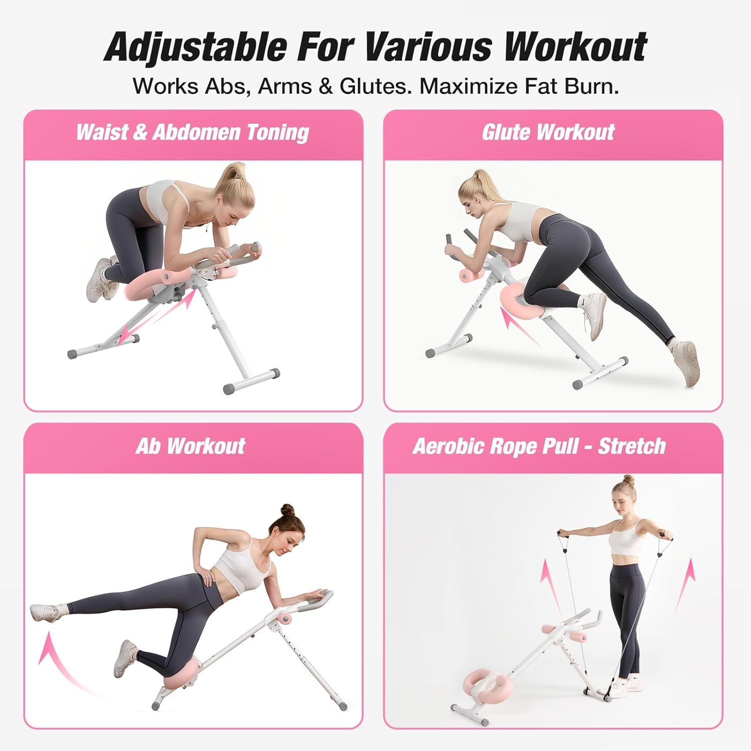 WARMOUNTS Ab Machine, Adjustable Ab Trainer, Foldable Core & Ab Workout Equipment with Knee Protection Function for Home Gym Fitness, Abdominal Trainer Machine for Women & Men