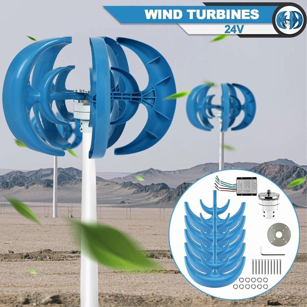 Wind Turbine Generator Kit, 8000W 5 Blade Wind Turbine Lantern Vertical Wind Generator Kit Electricity Producer Equipment (Blue)