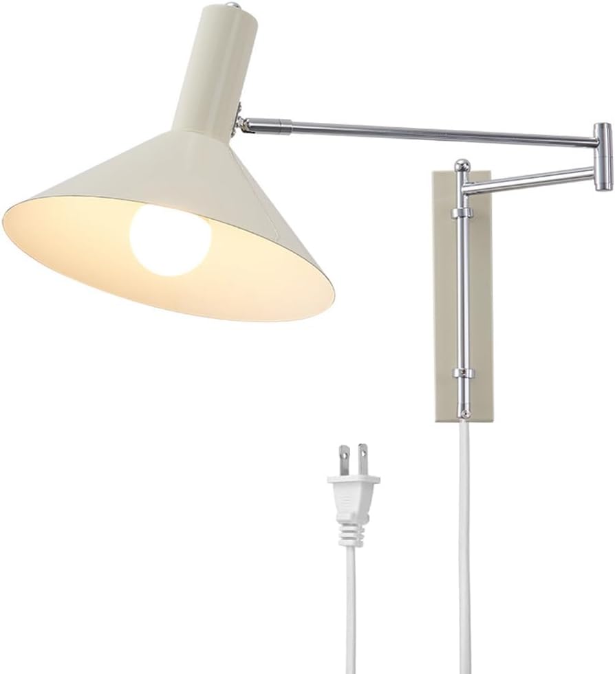 Wall Sconce Swing Modern Lighting Fixture White Chrome Long Adjustable Arm Lamp for Bedroom Bedside Headboard Living Room